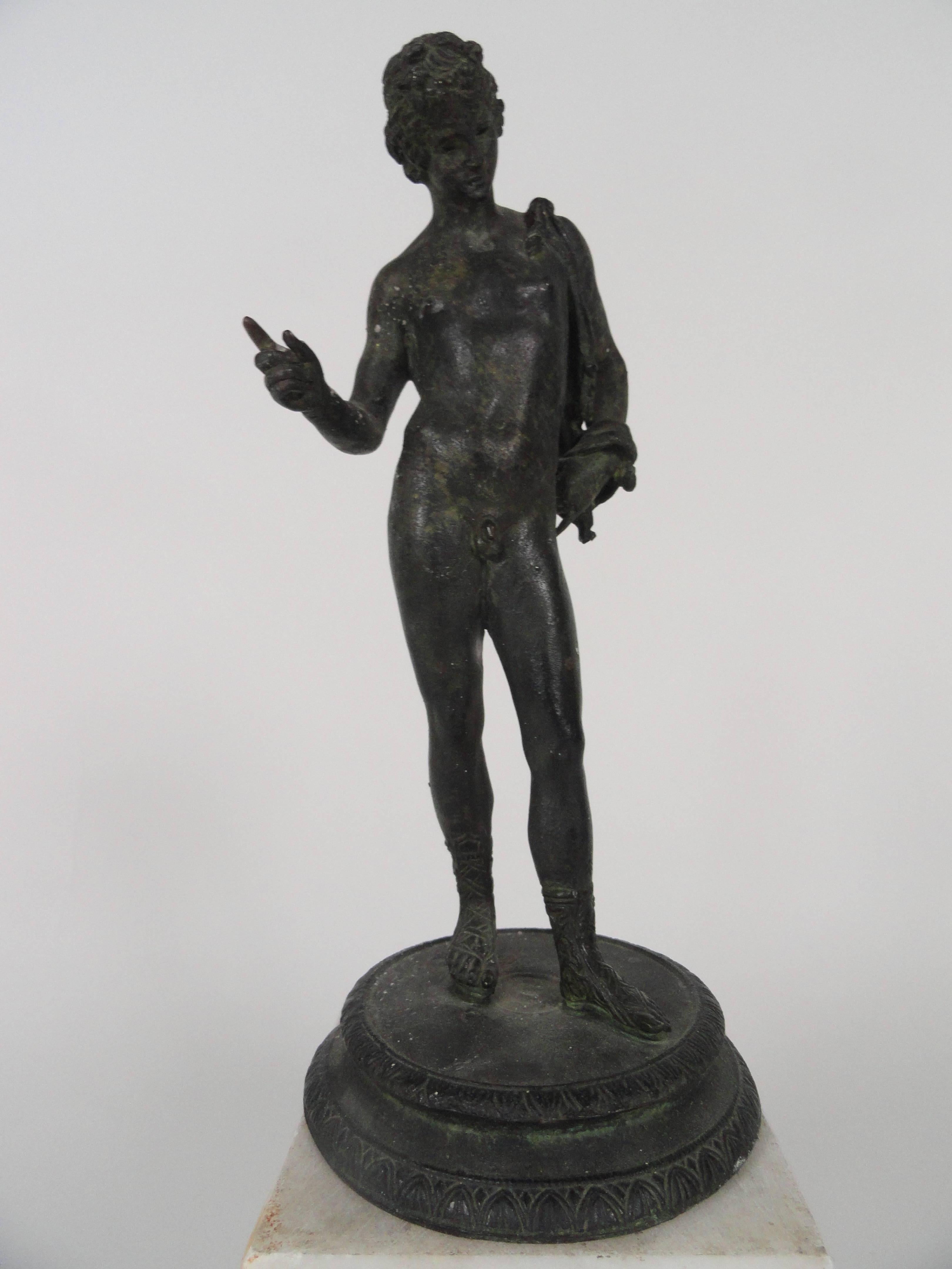 Late 19th century bronze Grand Tour warrior sculpture. Neoclassical bronze sculpture, showing Roman warrior shown on onyx pedestal.
9