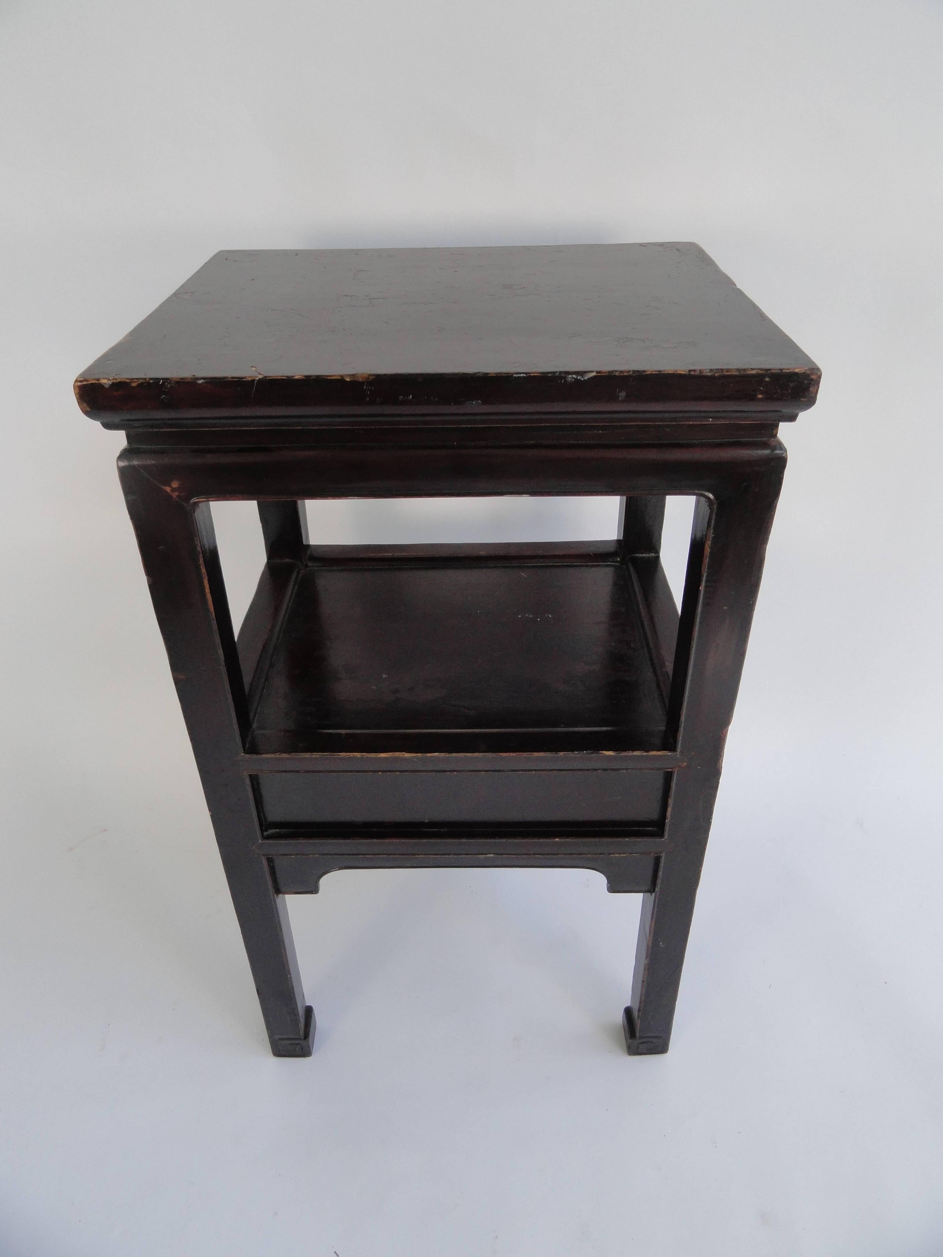 19th century Chinese altar table with original espresso finish. 
Stamp on side of table.