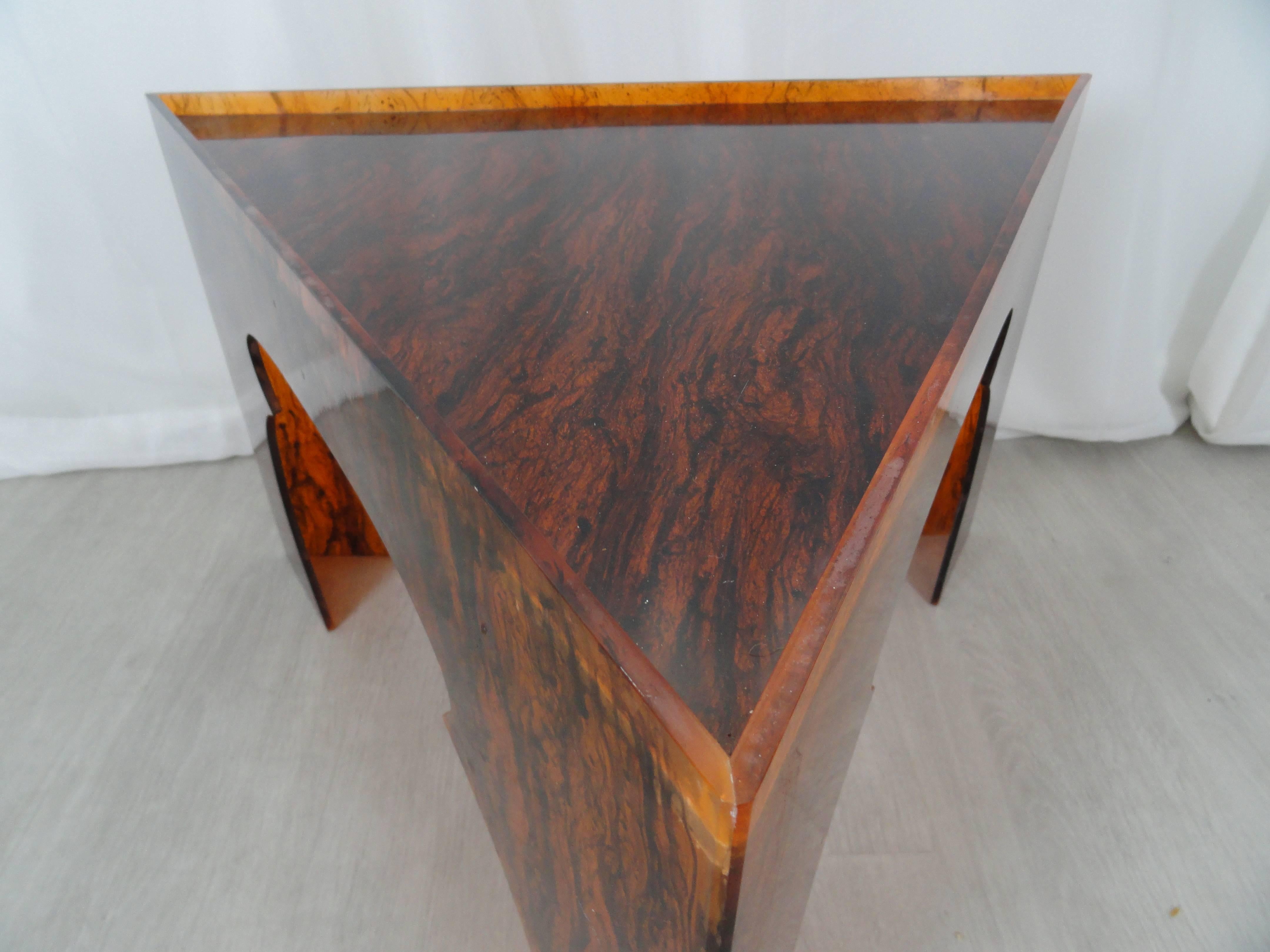 Faux Tortoiseshell Acrylic Triangle Table For Sale 1