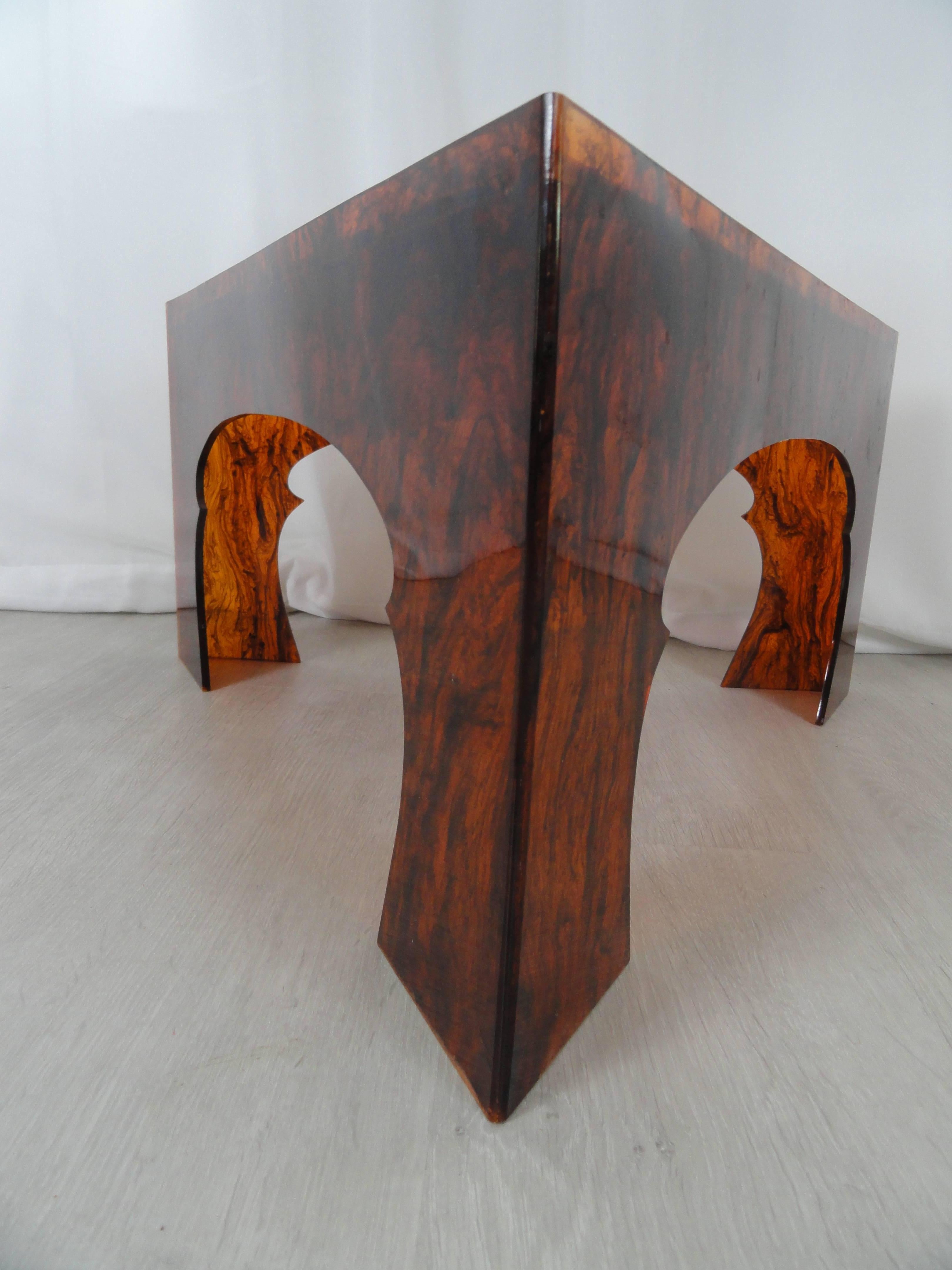 Late 20th Century Faux Tortoiseshell Acrylic Triangle Table, Short For Sale