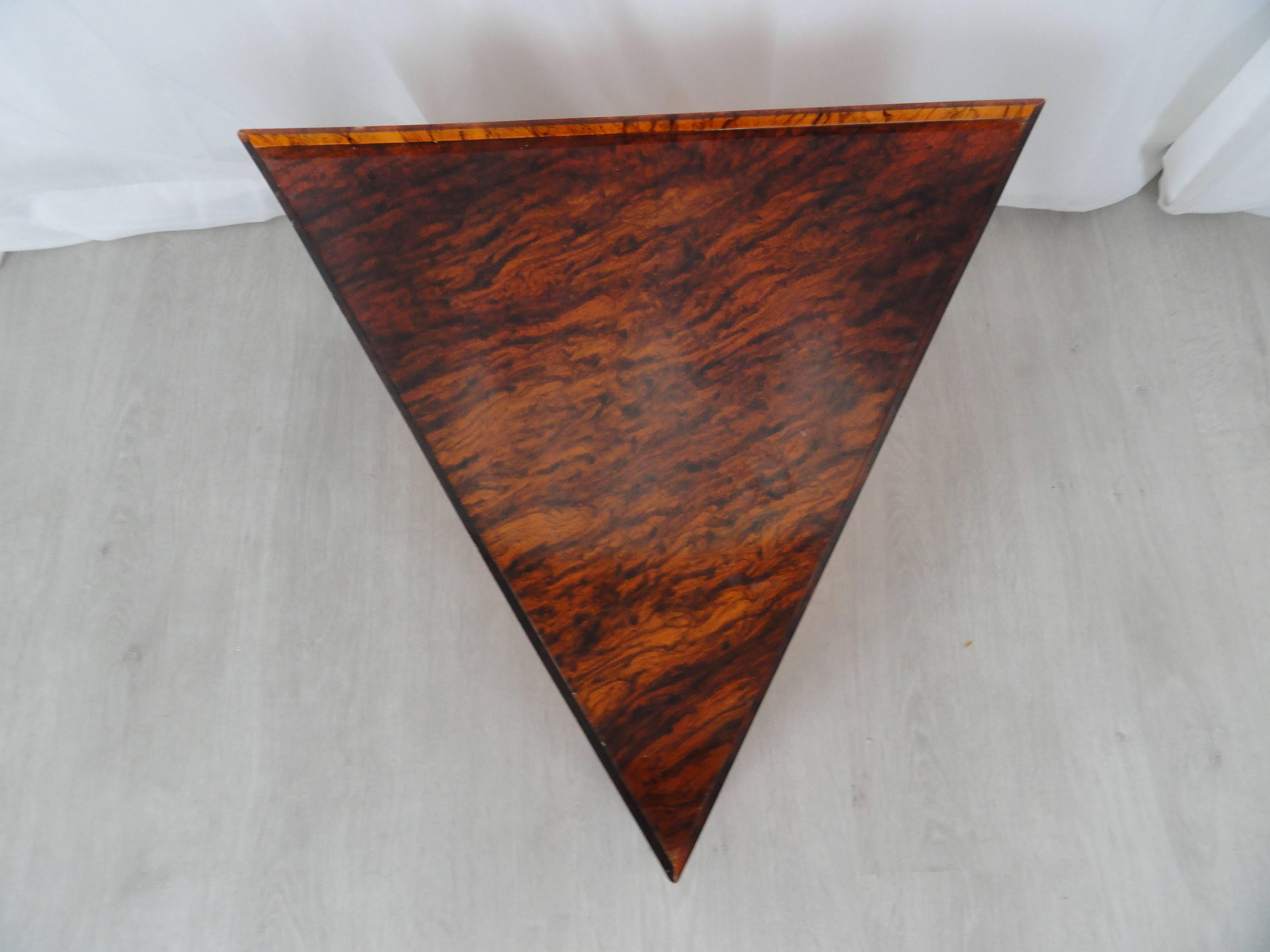 Faux tortoiseshell acrylic triangle table. Measure: 12