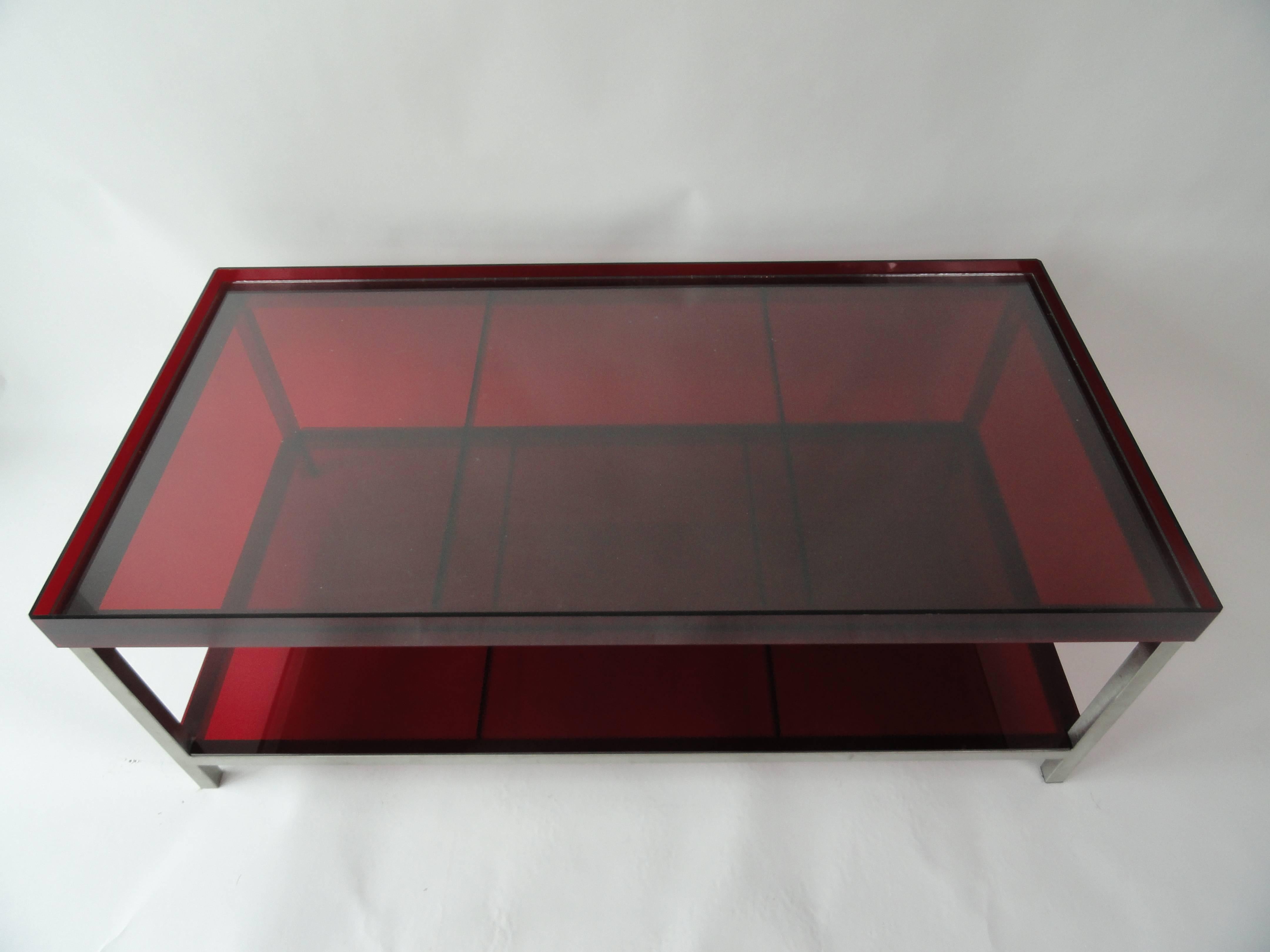 Modern Red Acrylic and Steel Coffee Table In Good Condition For Sale In West Palm Beach, FL