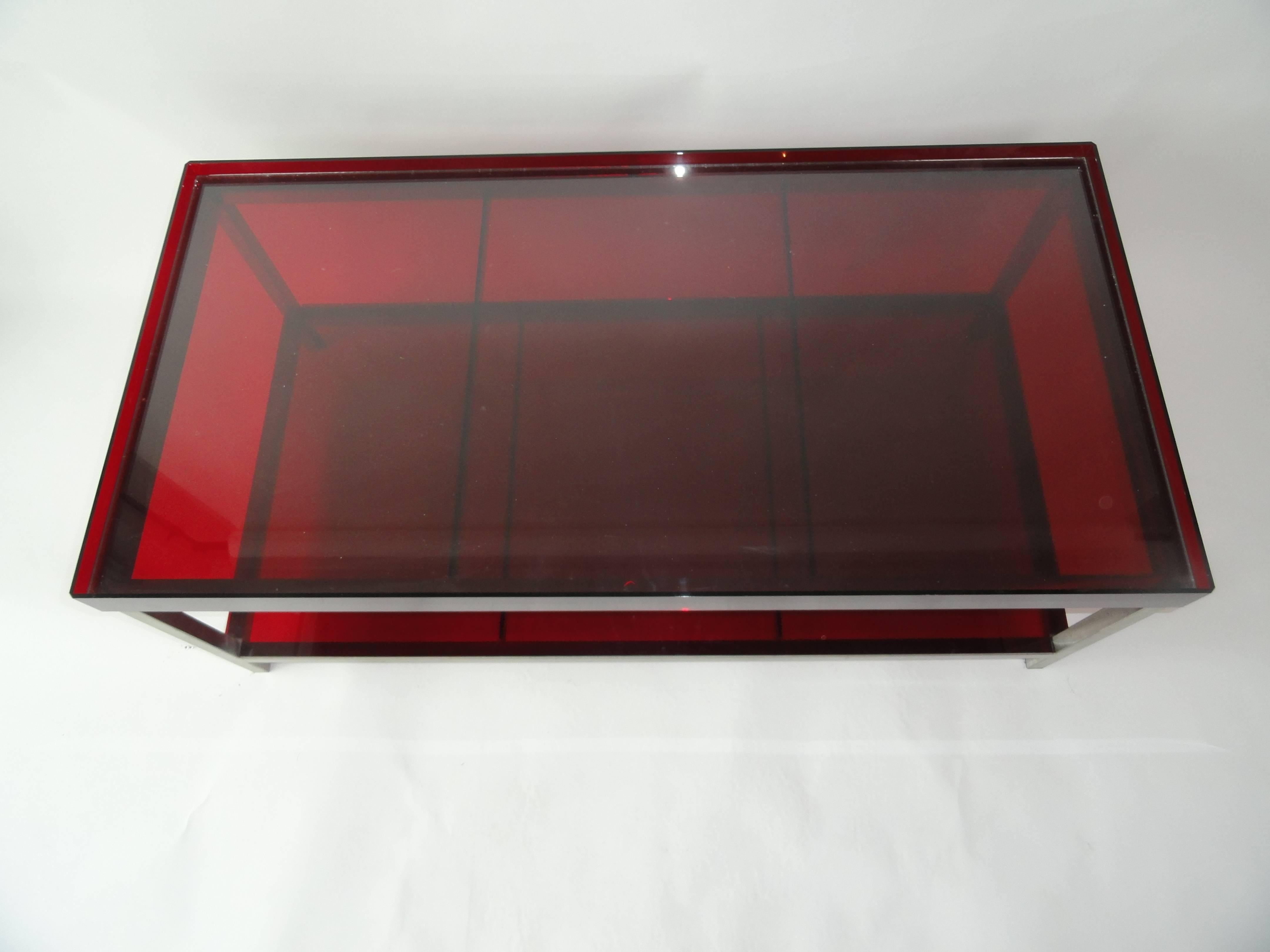 Modern Red Acrylic and Steel Coffee Table For Sale 1