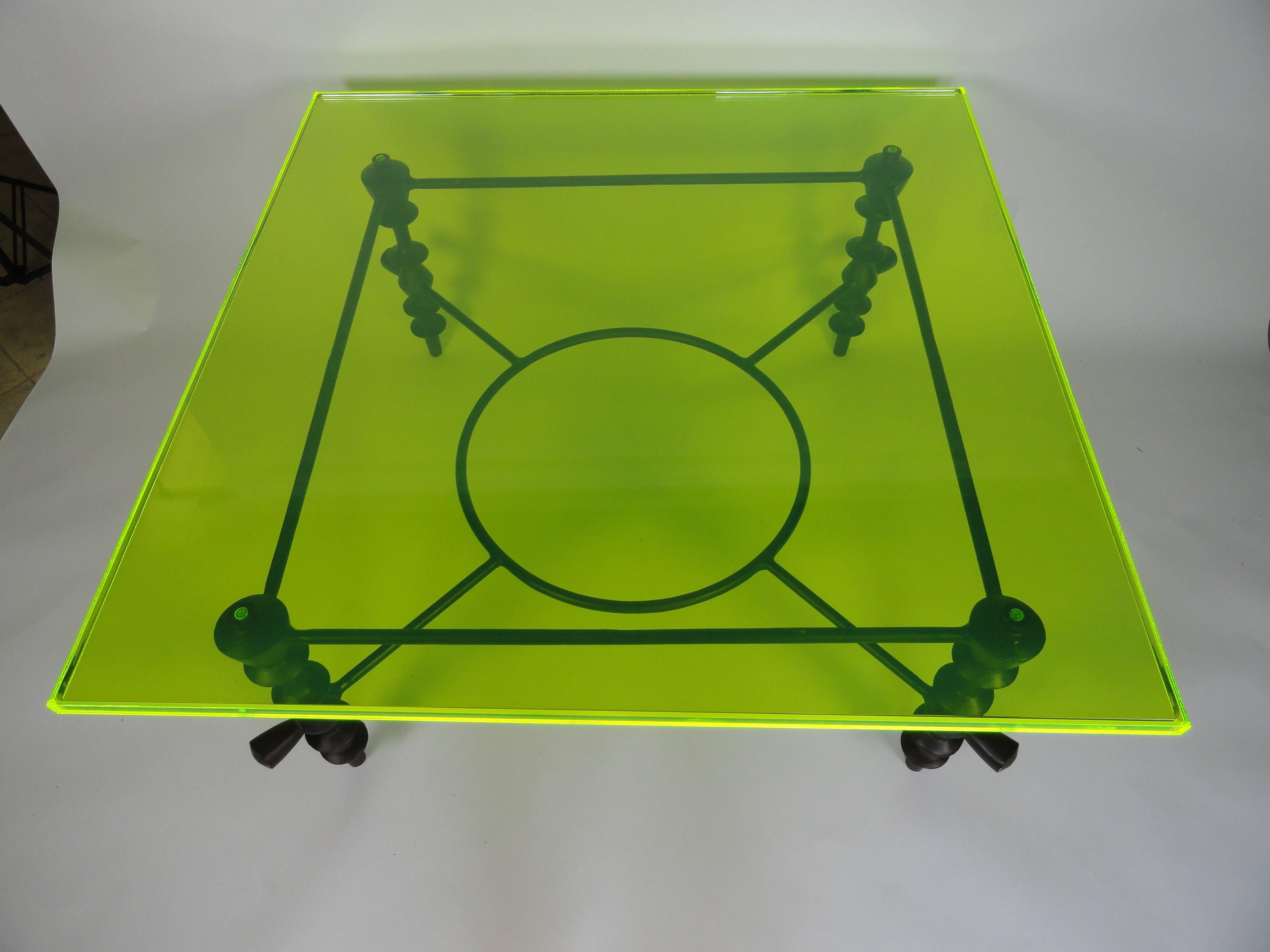Modern Giacometti Style Jupiter Green Acrylic Coffee Table For Sale