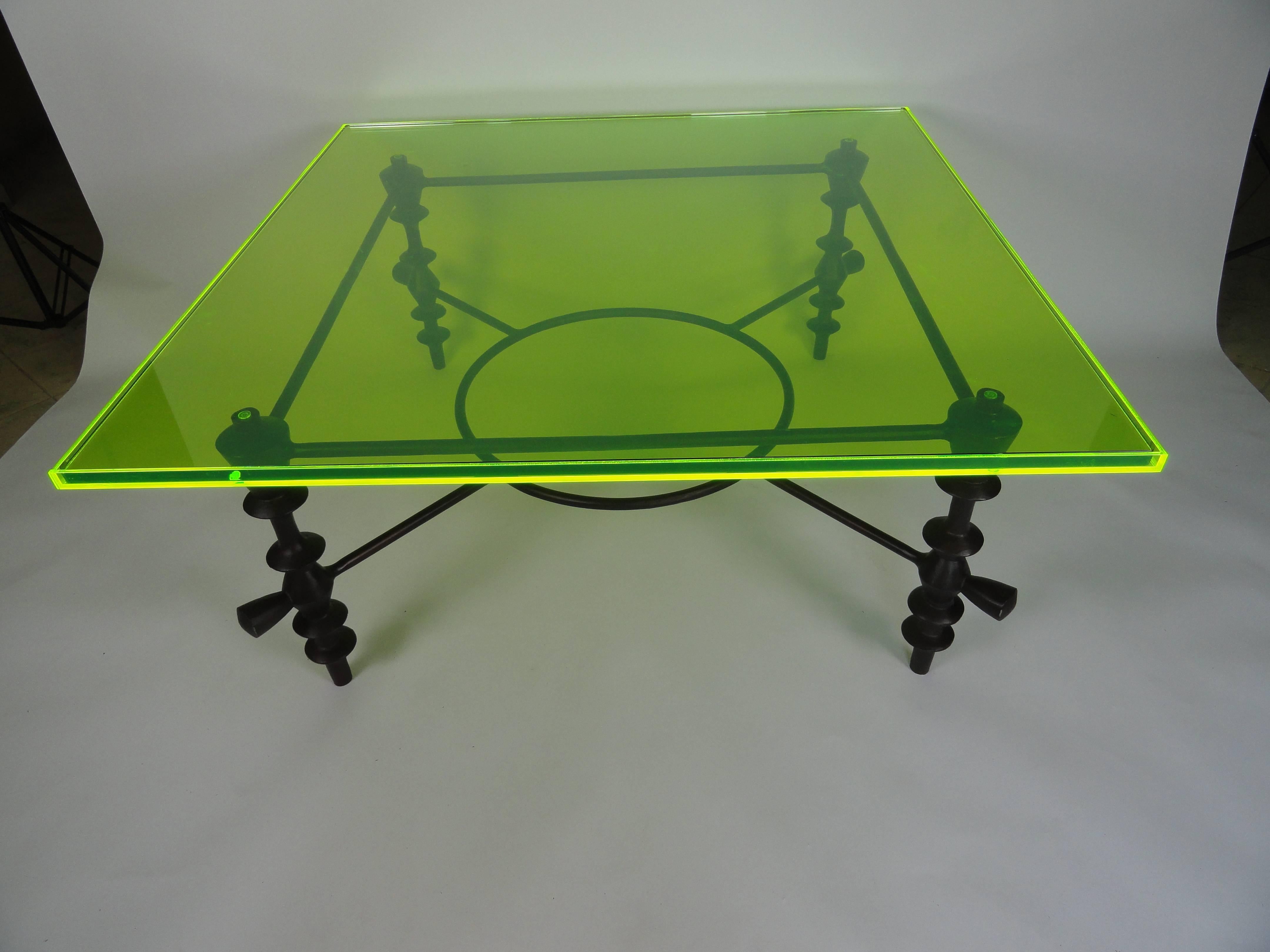 Late 20th Century Giacometti Style Jupiter Green Acrylic Coffee Table For Sale