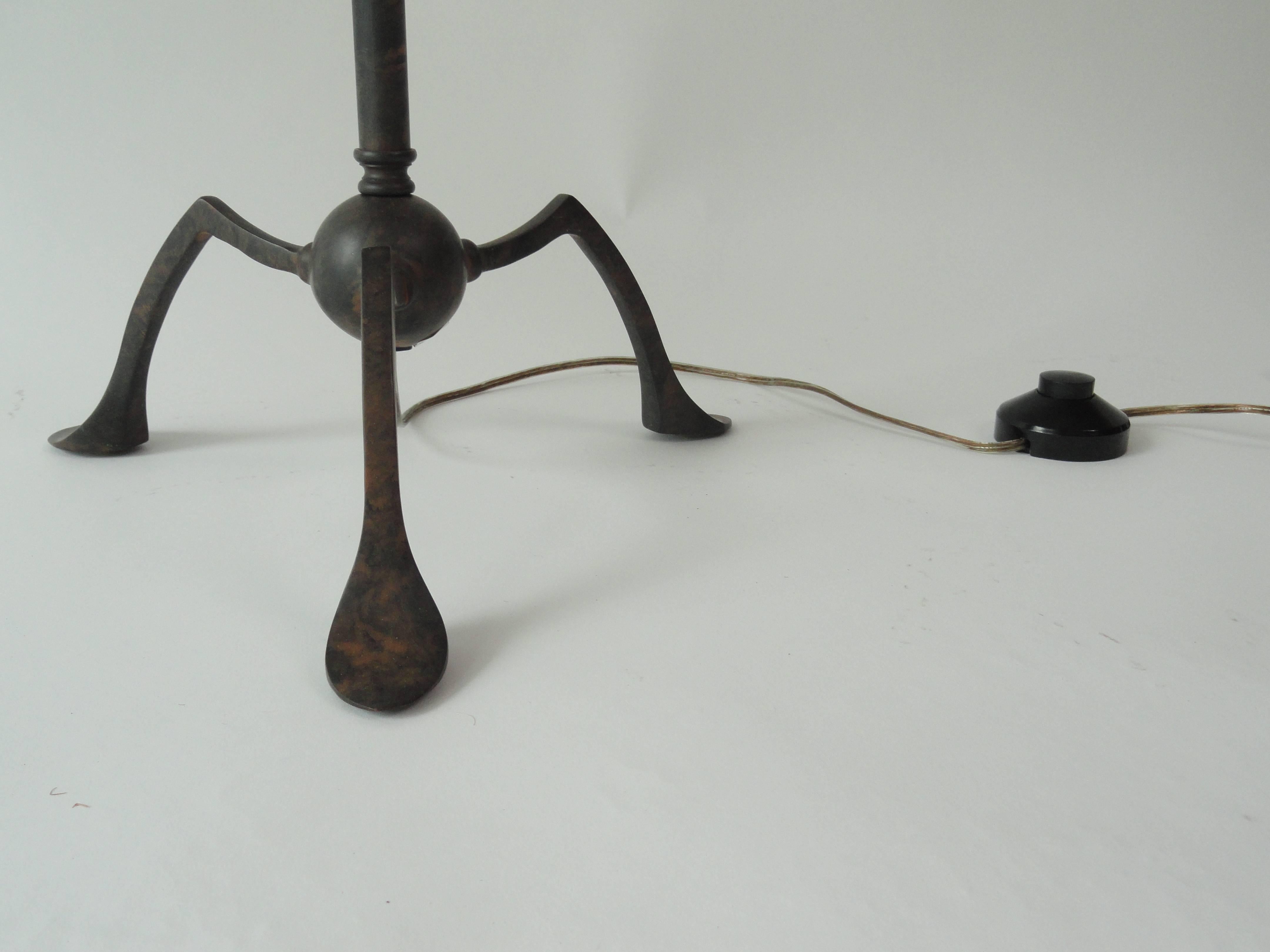 Pair of Metal Pole Lamps with Round Wood Trays In Excellent Condition For Sale In West Palm Beach, FL