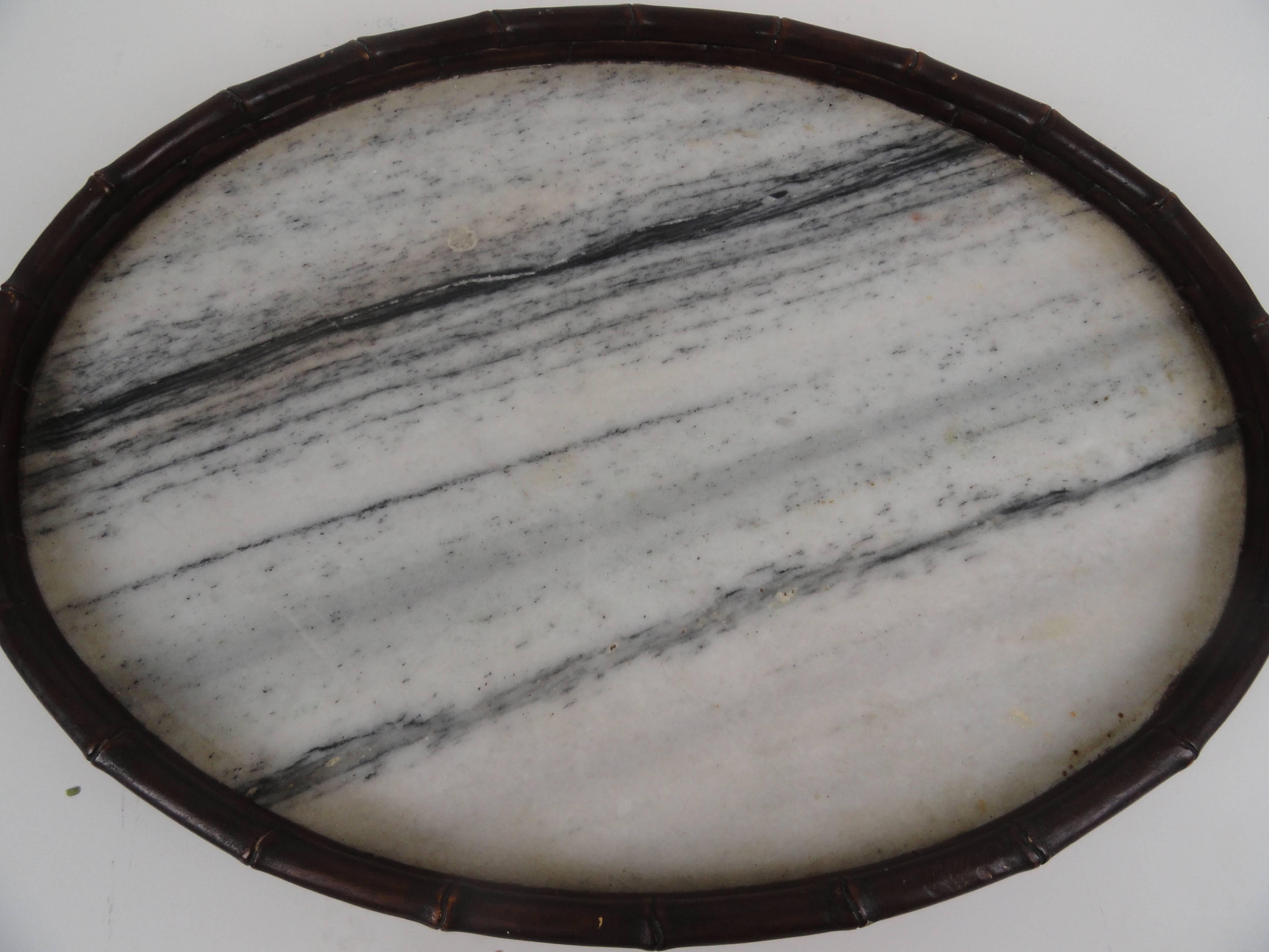 Chinese Elliptical Marble Serving Tray For Sale 2