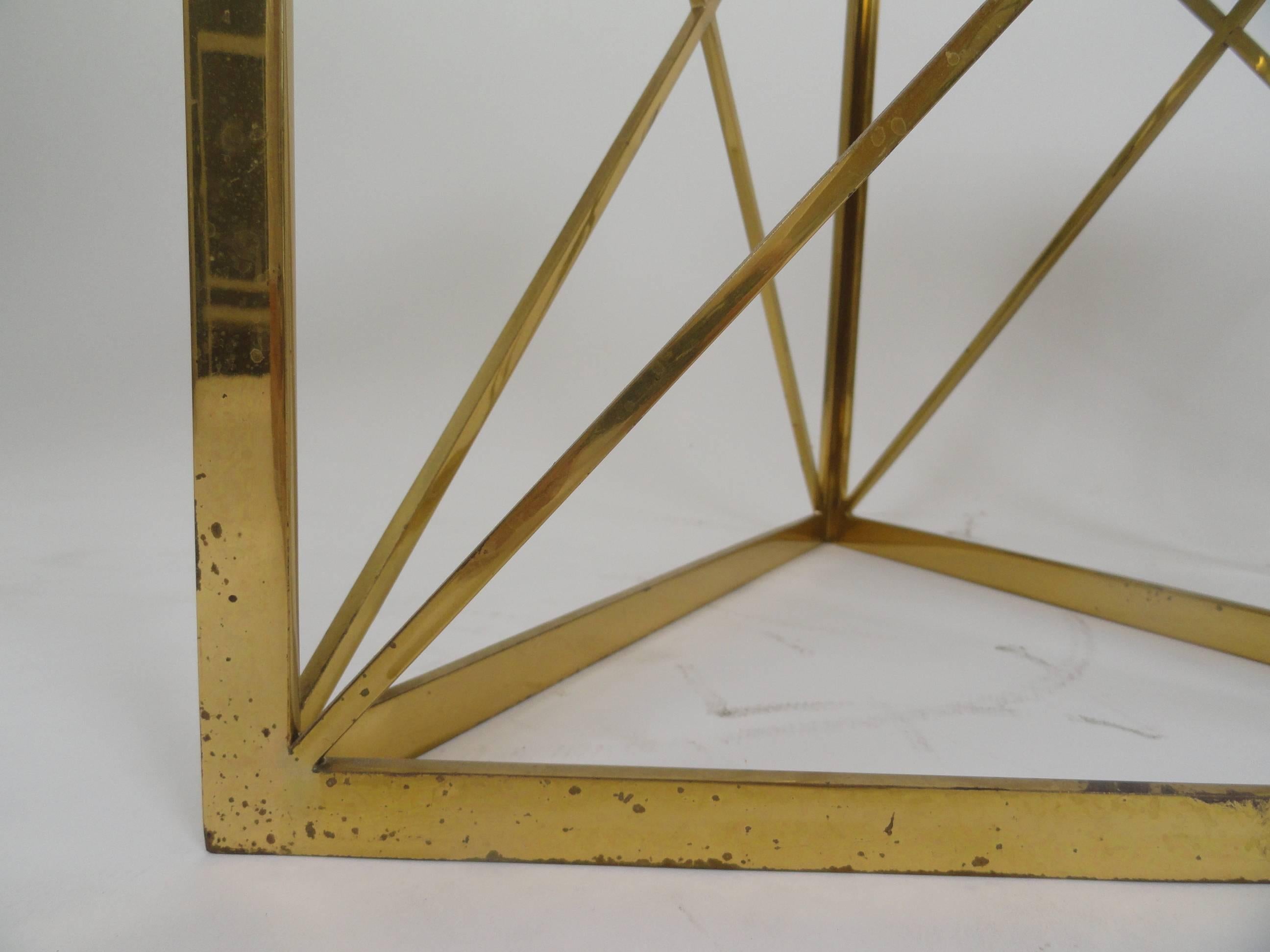 Pair of Solid Brass Midcentury Classic Triangle Tables For Sale 1