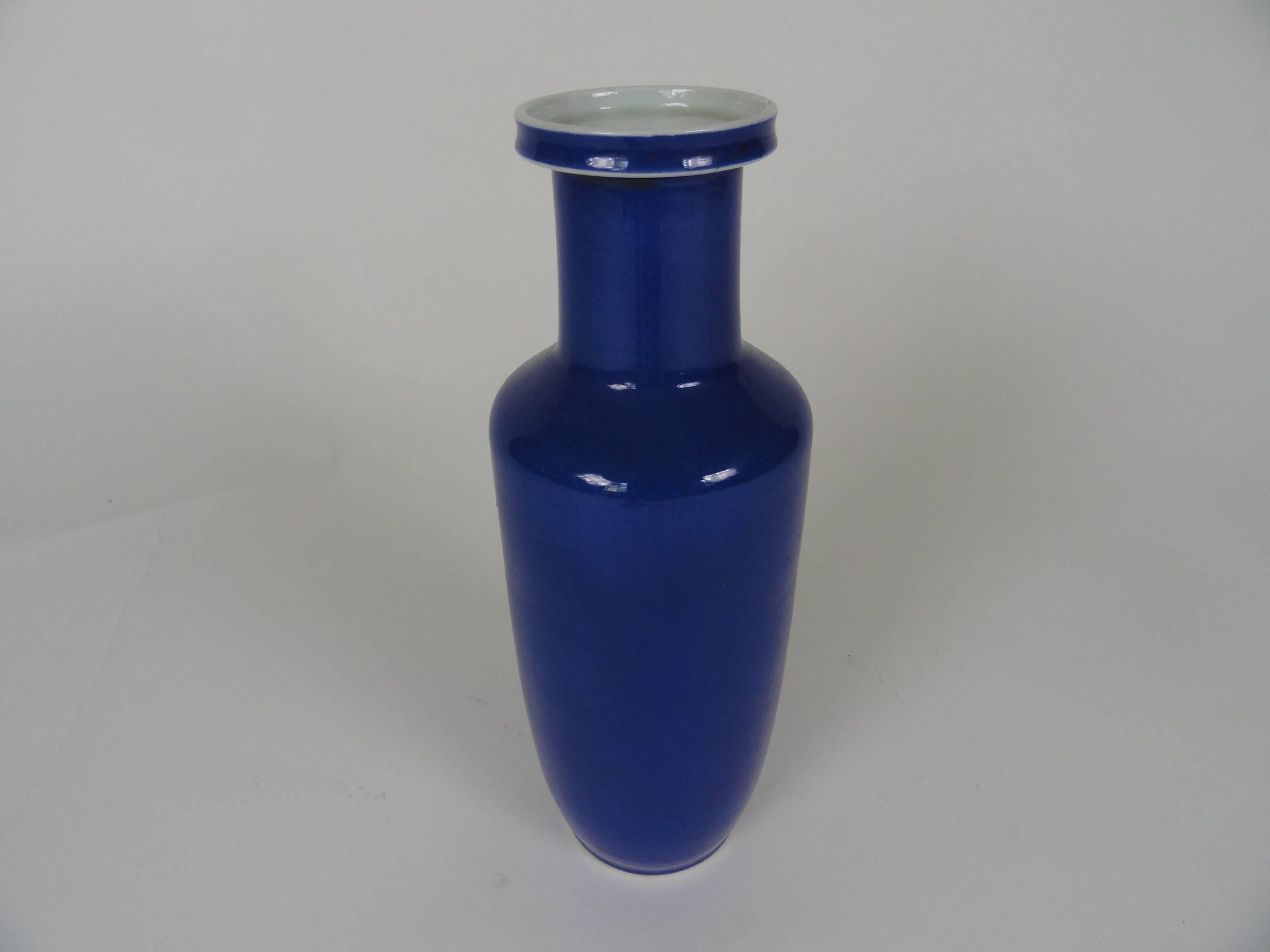 19th century Chinese powder blue vase.  Classic Chinese baluster shape.  Beautiful deep blue under glaze