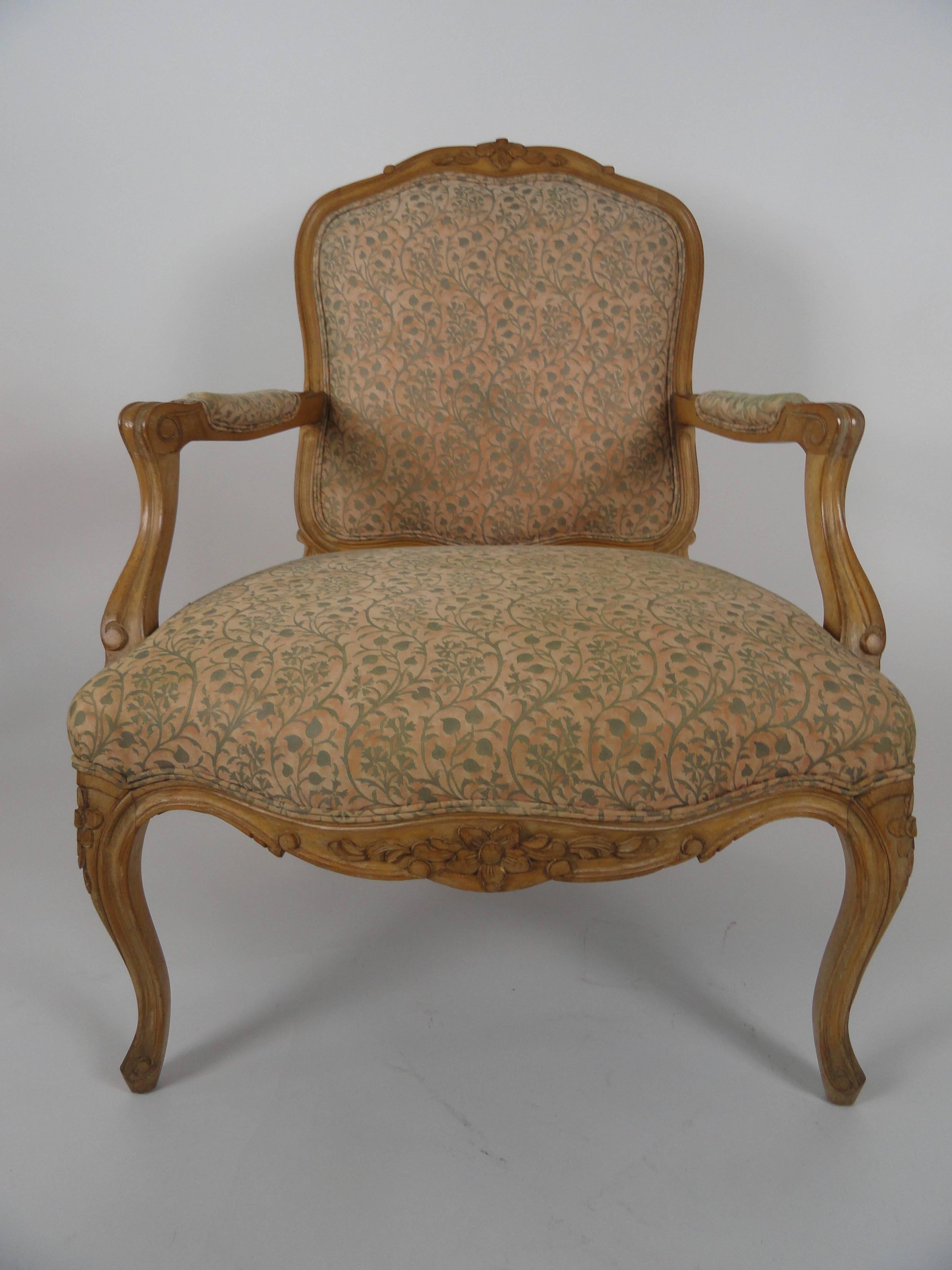 French Pair of Louis XV Style Beechwood Carved Fauteuils For Sale