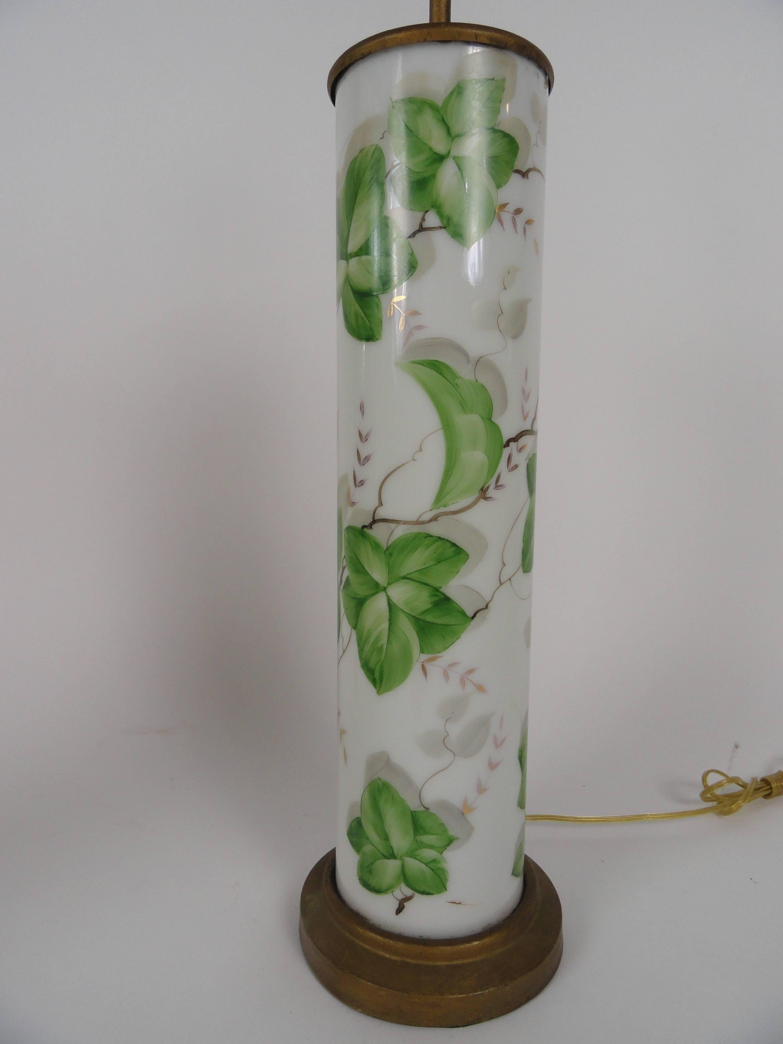 Pair of Large-Scale American Glass Painted Lamps In Excellent Condition For Sale In West Palm Beach, FL