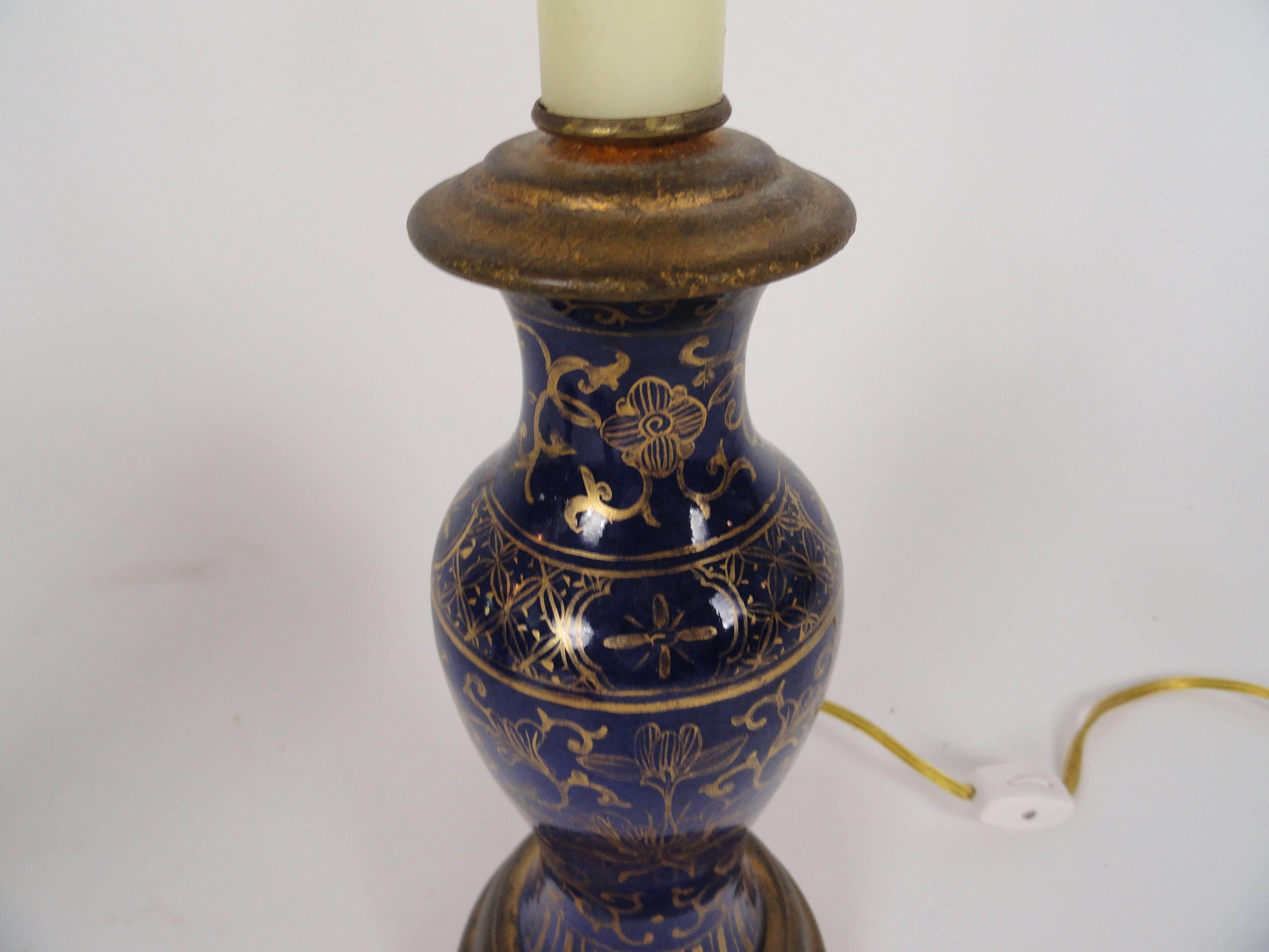 Porcelain Pair of Oriental Powder Blue Candlestick Lamps For Sale