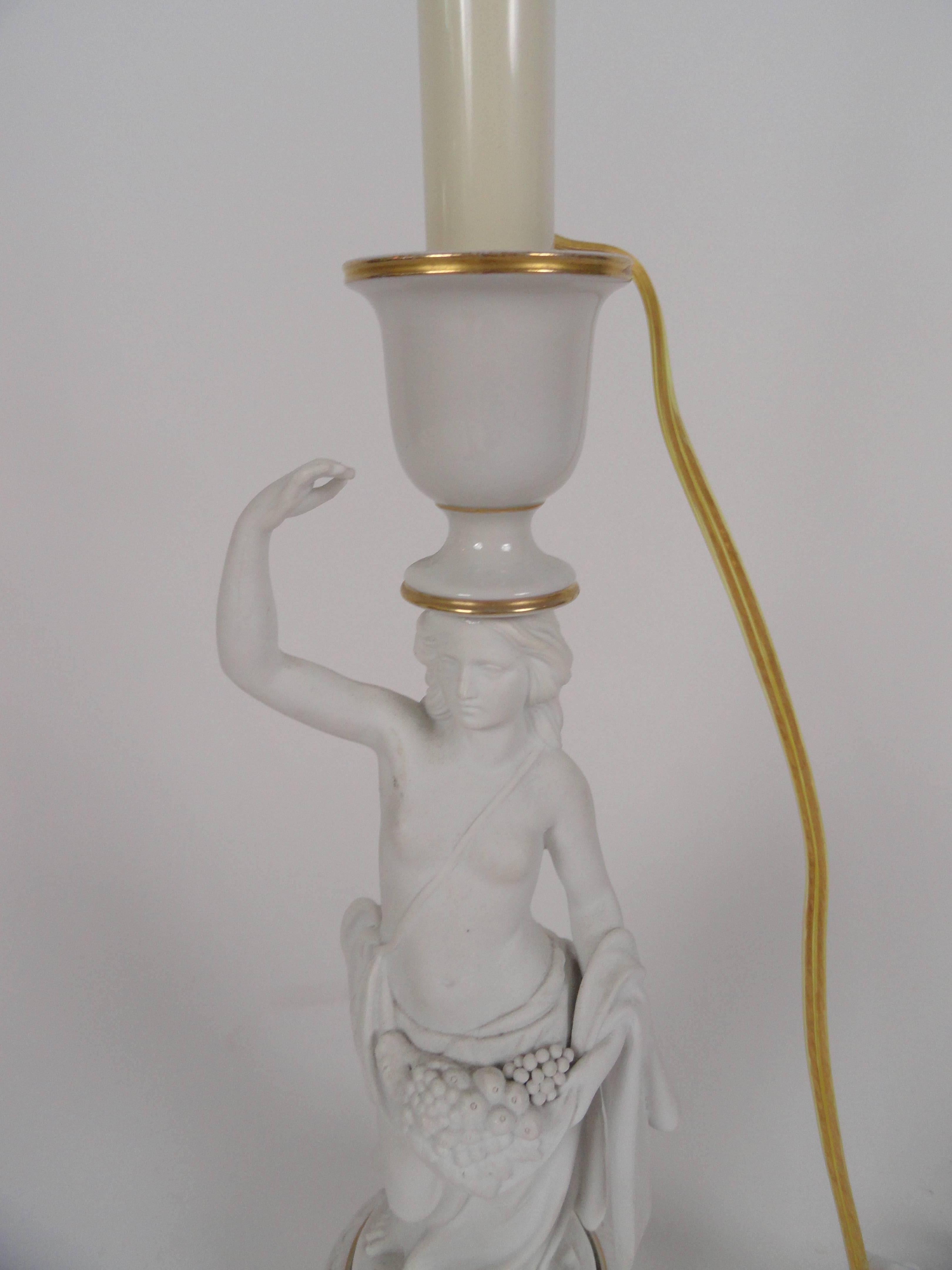 European Female Figure Bisque Lamp In Good Condition For Sale In West Palm Beach, FL