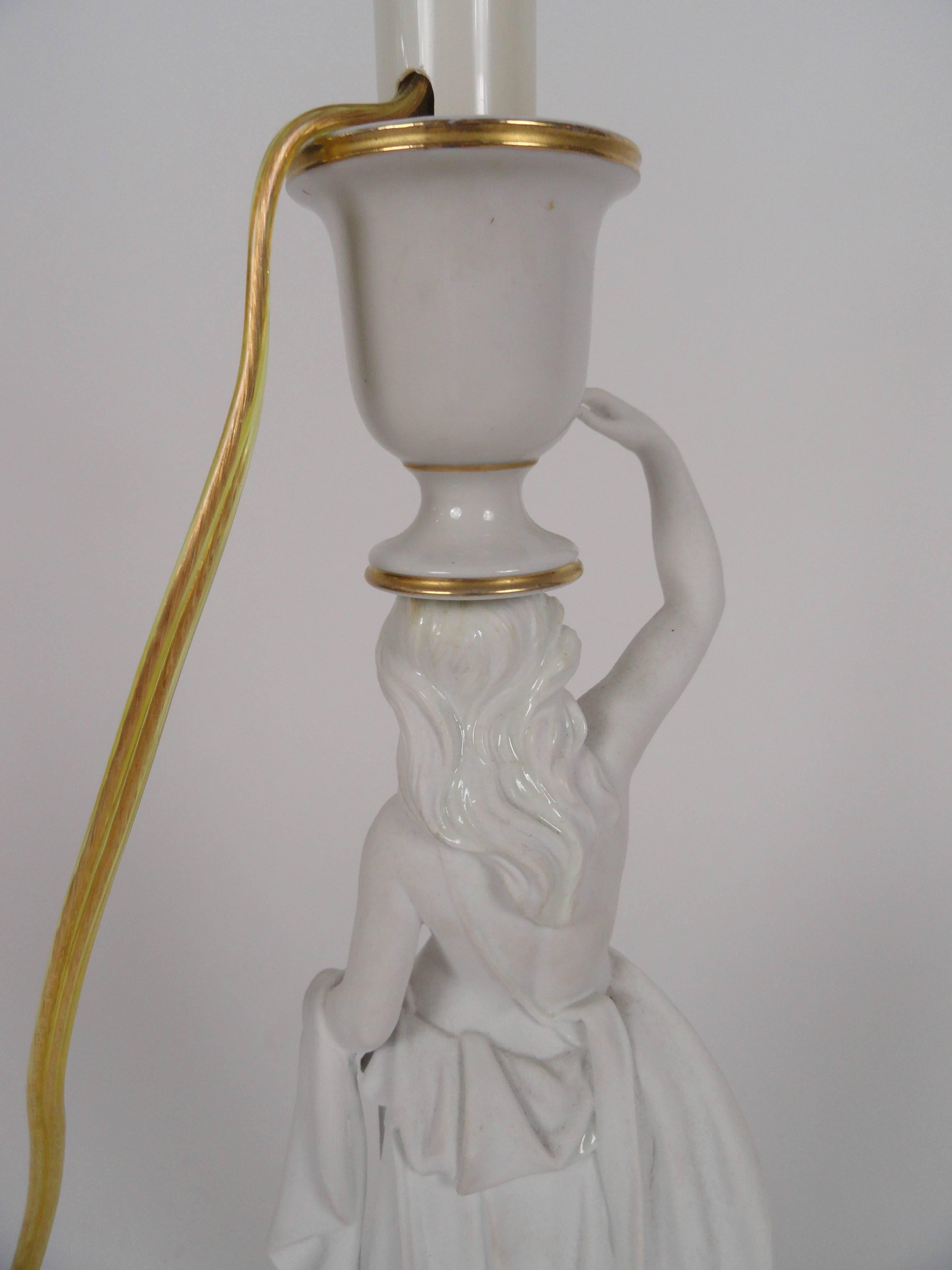 European Female Figure Bisque Lamp For Sale 1