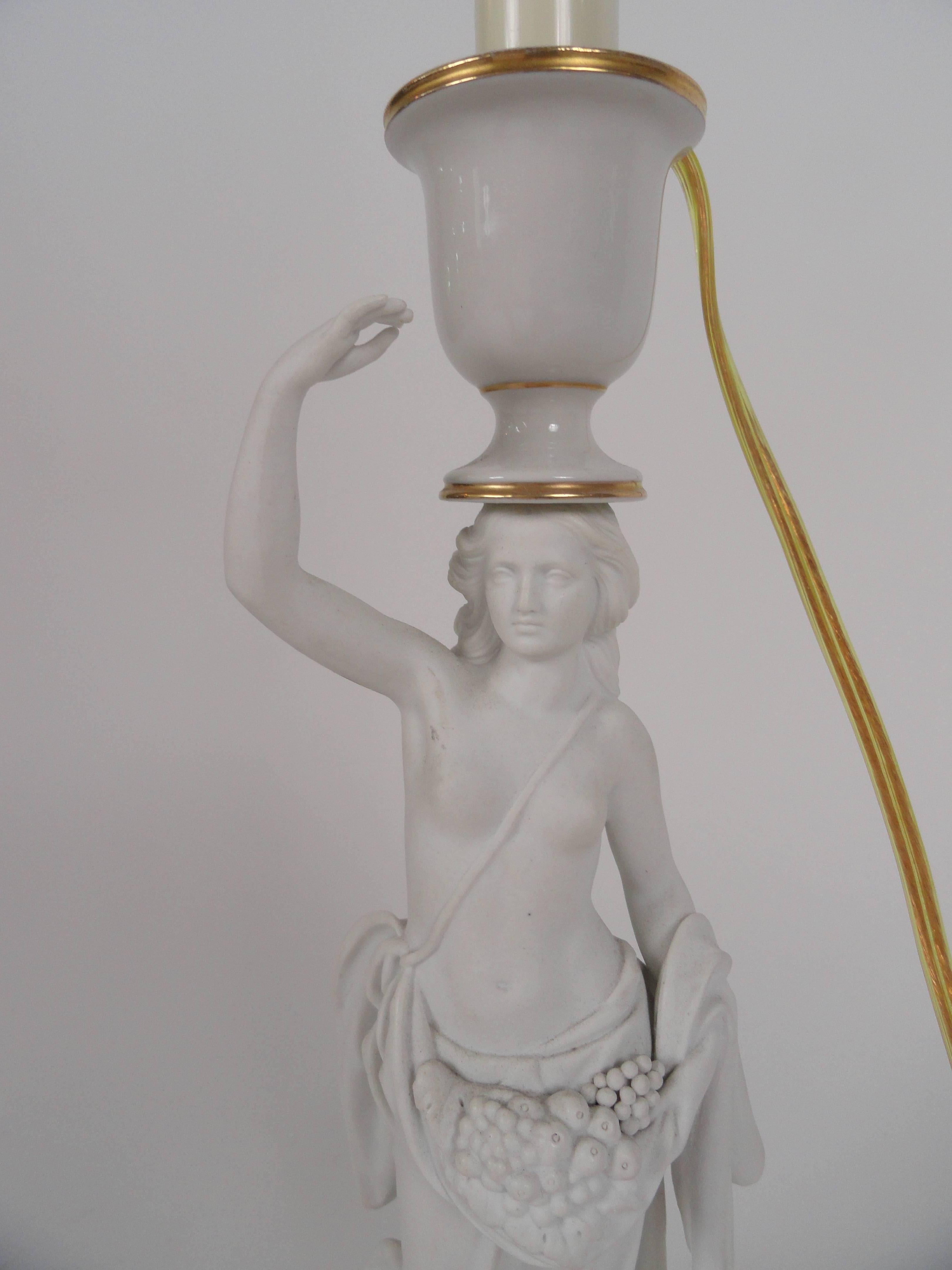 European Female Figure Bisque Lamp For Sale 2
