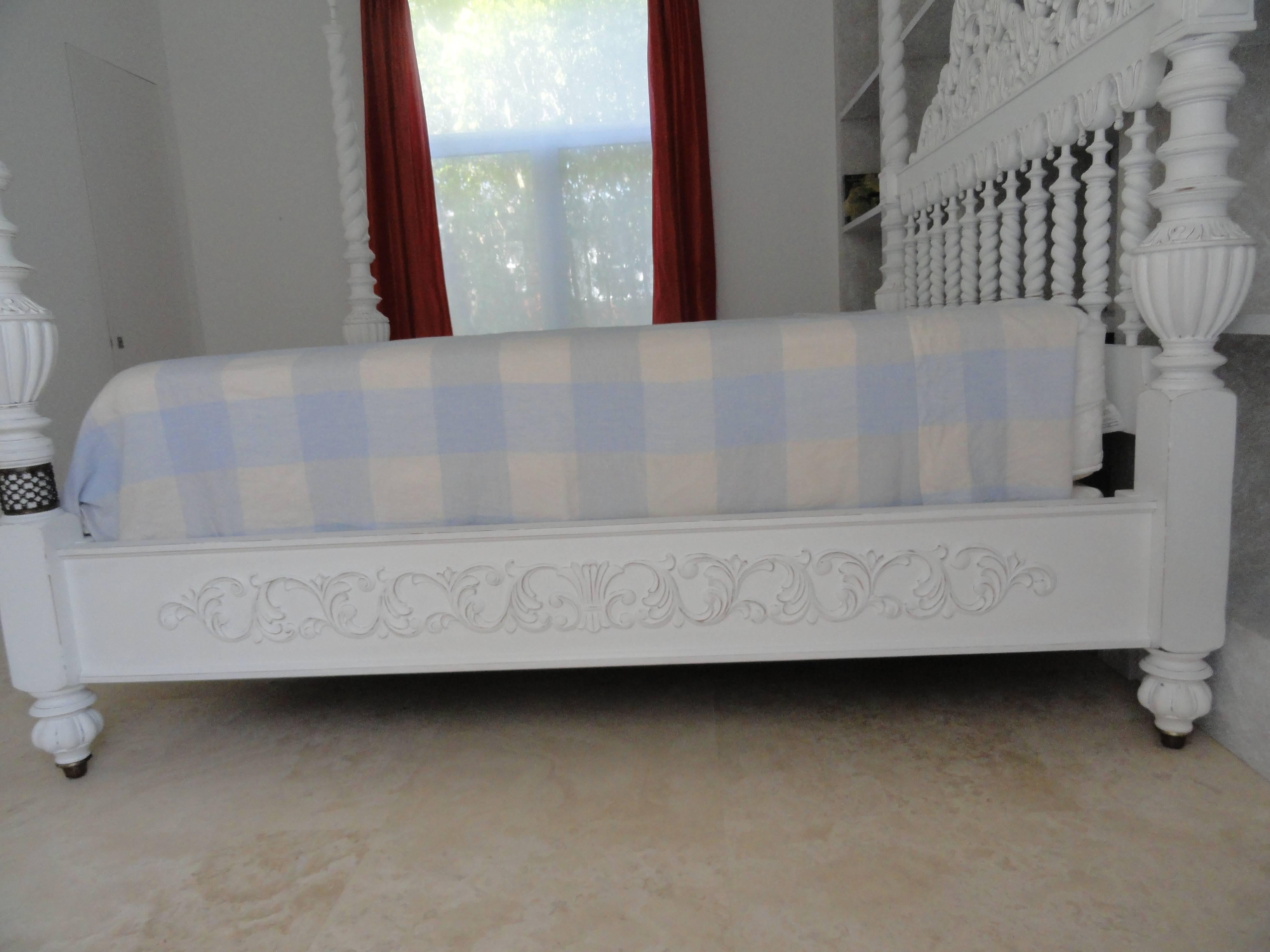 Asian King-Size Plantation Style Wood Bed For Sale