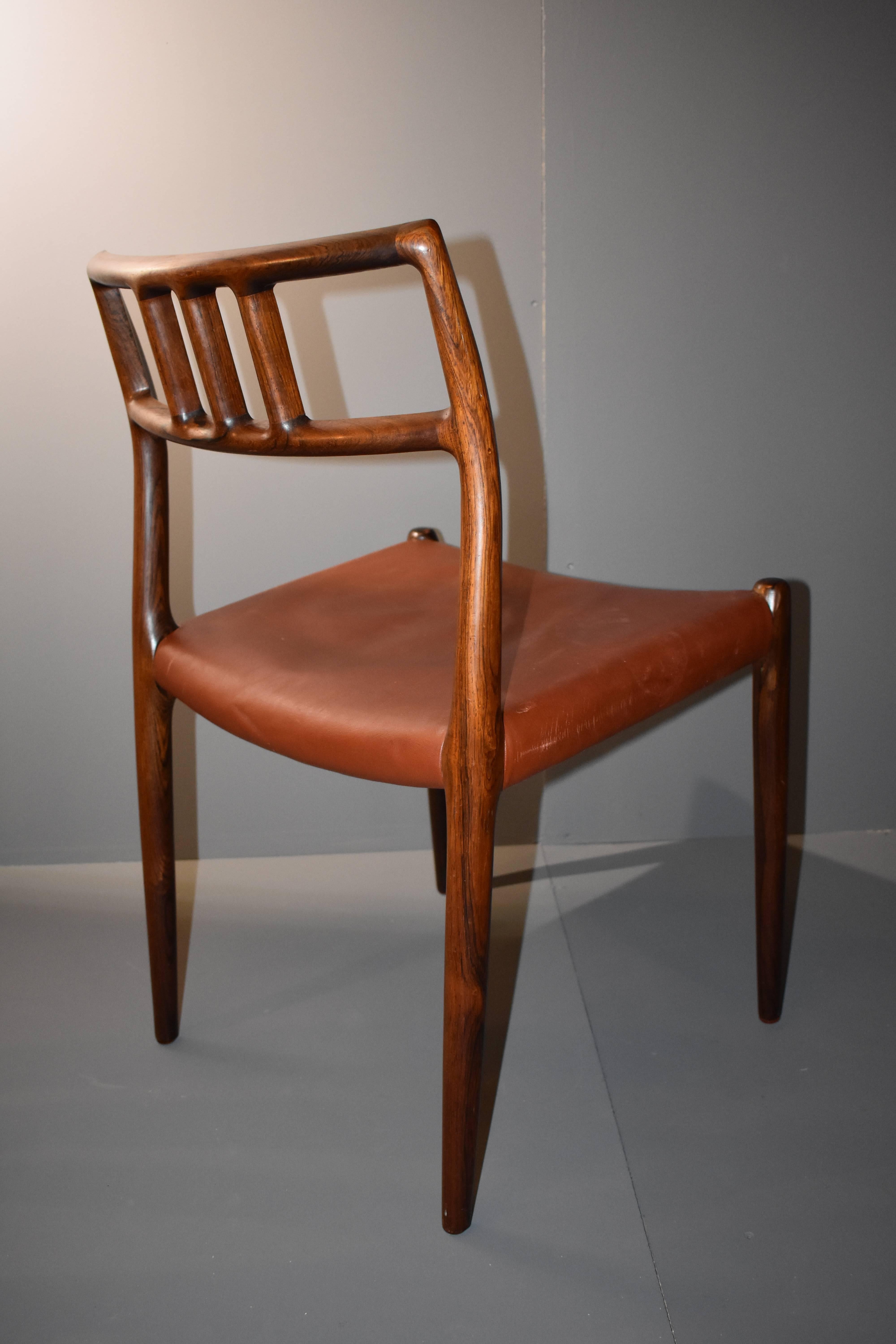 N. O. Møller Rosewood Dining Chairs Model 79 In Excellent Condition In Odense, DK