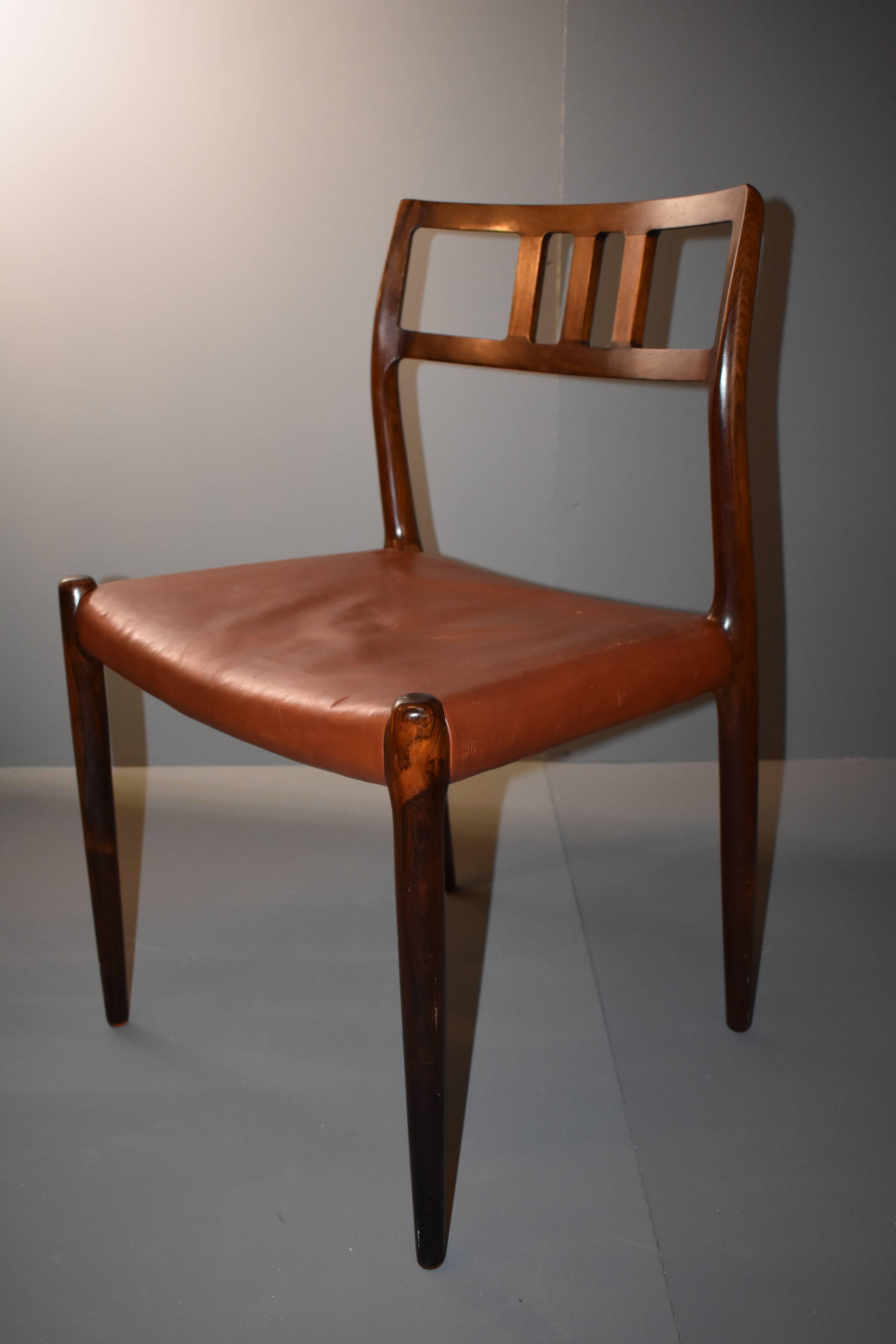 Mid-20th Century N. O. Møller Rosewood Dining Chairs Model 79