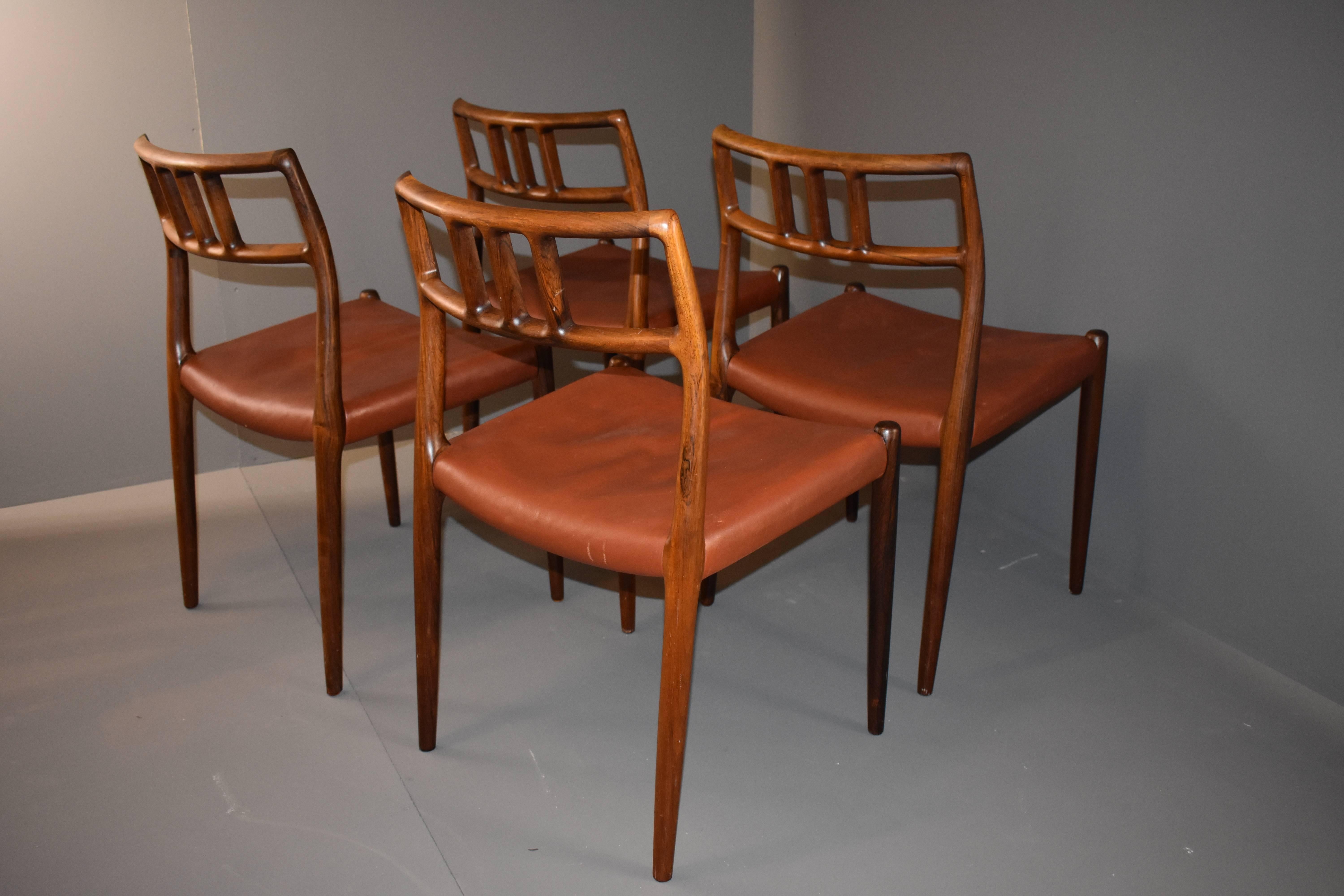 Danish N. O. Møller Rosewood Dining Chairs Model 79