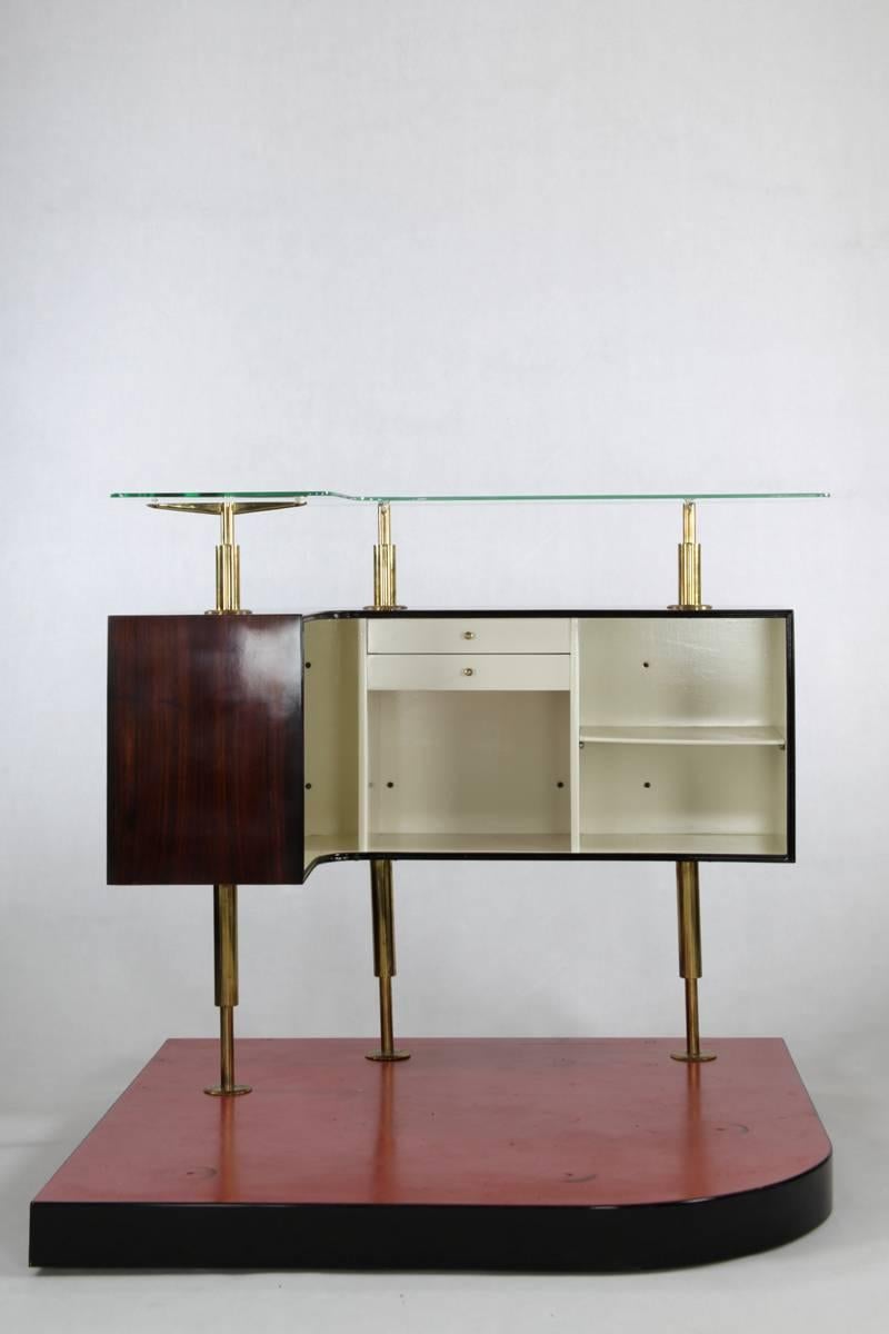 Mid-20th Century Italian Bar with Cabinet and Two Stools from 1950