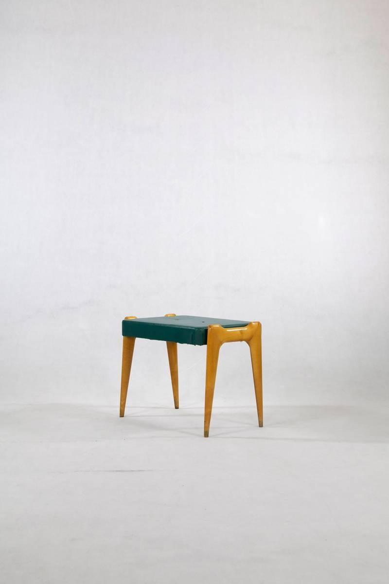 Italian Wooden and Green Console with Fitting Stool, in the Manner of Ico Parisi For Sale 3