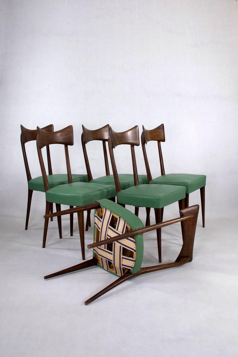Mid-Century Modern Table with Six Chairs in the Manner of Ico Parisi, 1950s, Italy