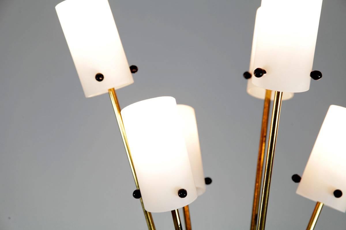 Mid-Century Modern Italian Floor Lamp with Five Opaline Glass Lights, 1950s