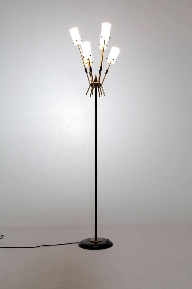 Italian Floor Lamp with Five Opaline Glass Lights, 1950s 1