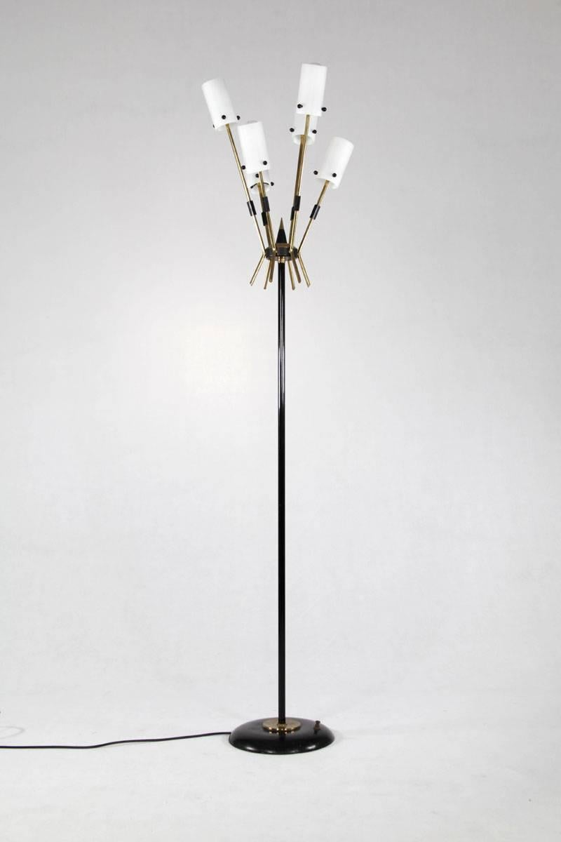 Italian Floor Lamp with Five Opaline Glass Lights, 1950s 2