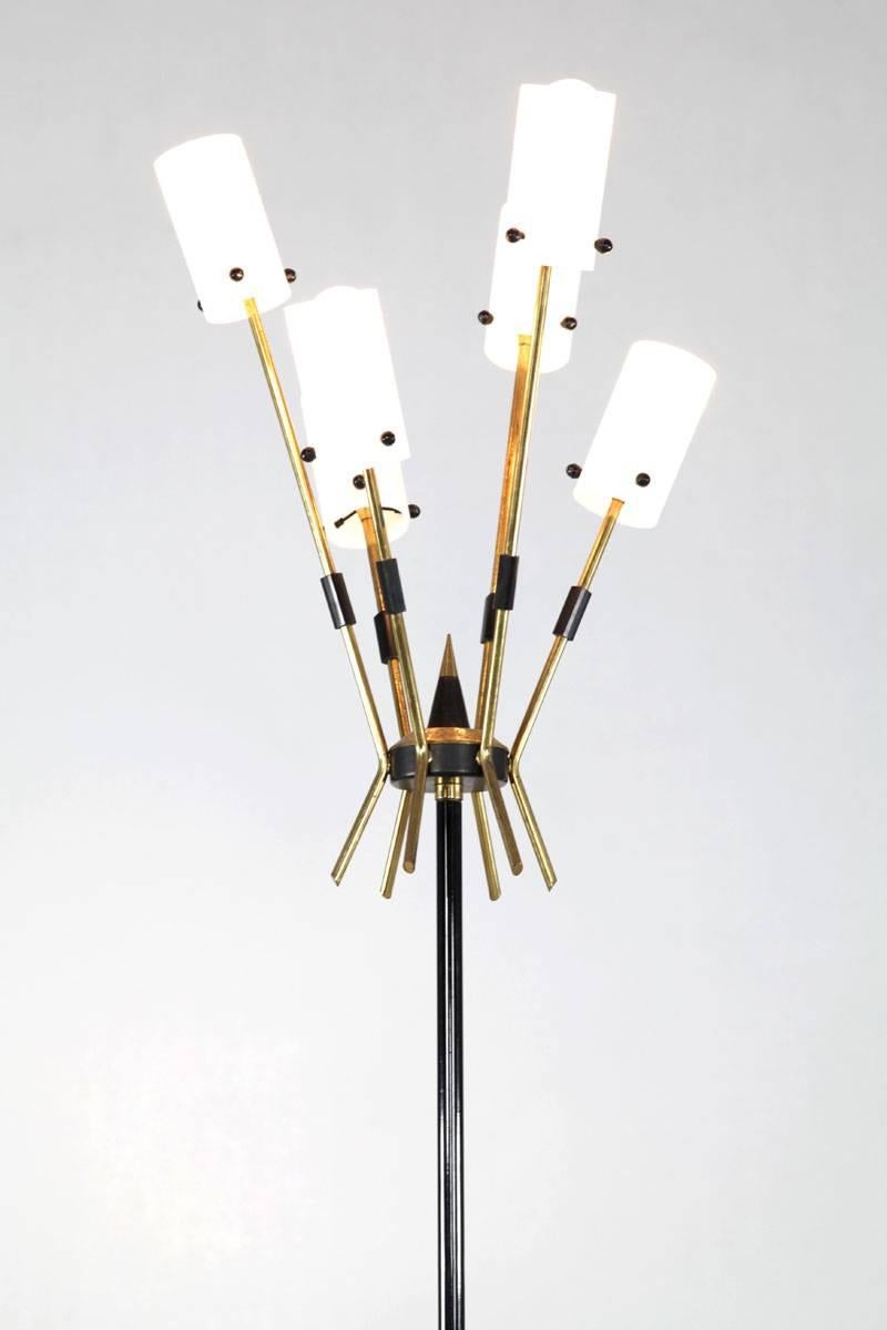 Italian Floor Lamp with Five Opaline Glass Lights, 1950s 3