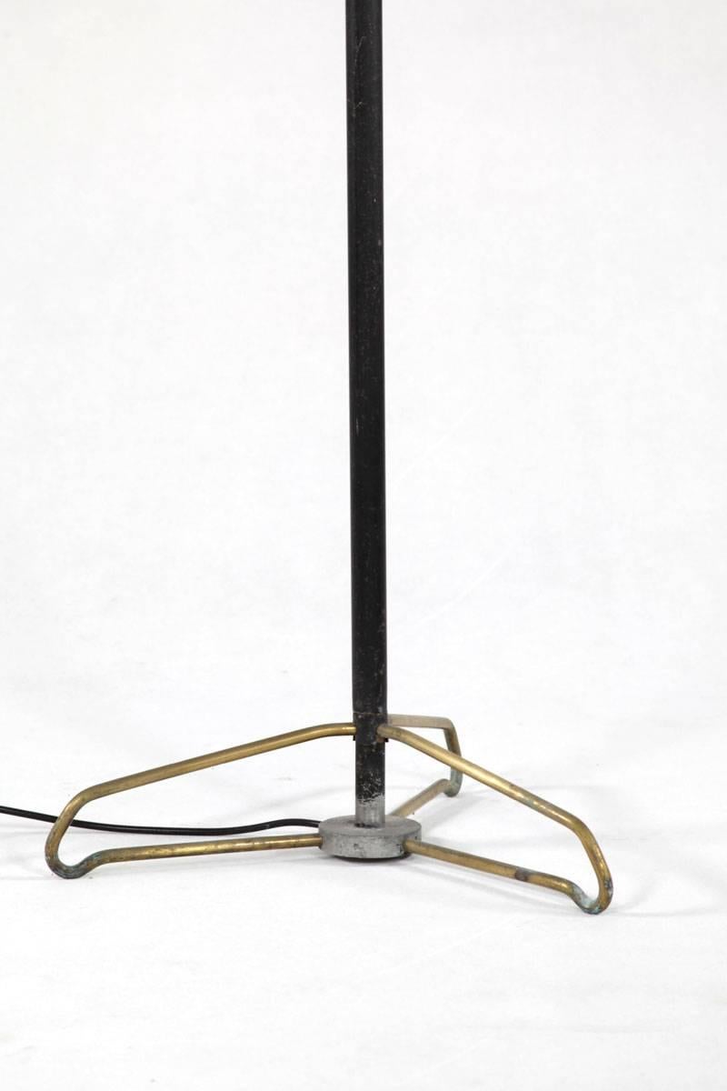 Brass Italian Black Lacquered Floor Lamp with Five Opaline Glass Lights, 1950s For Sale