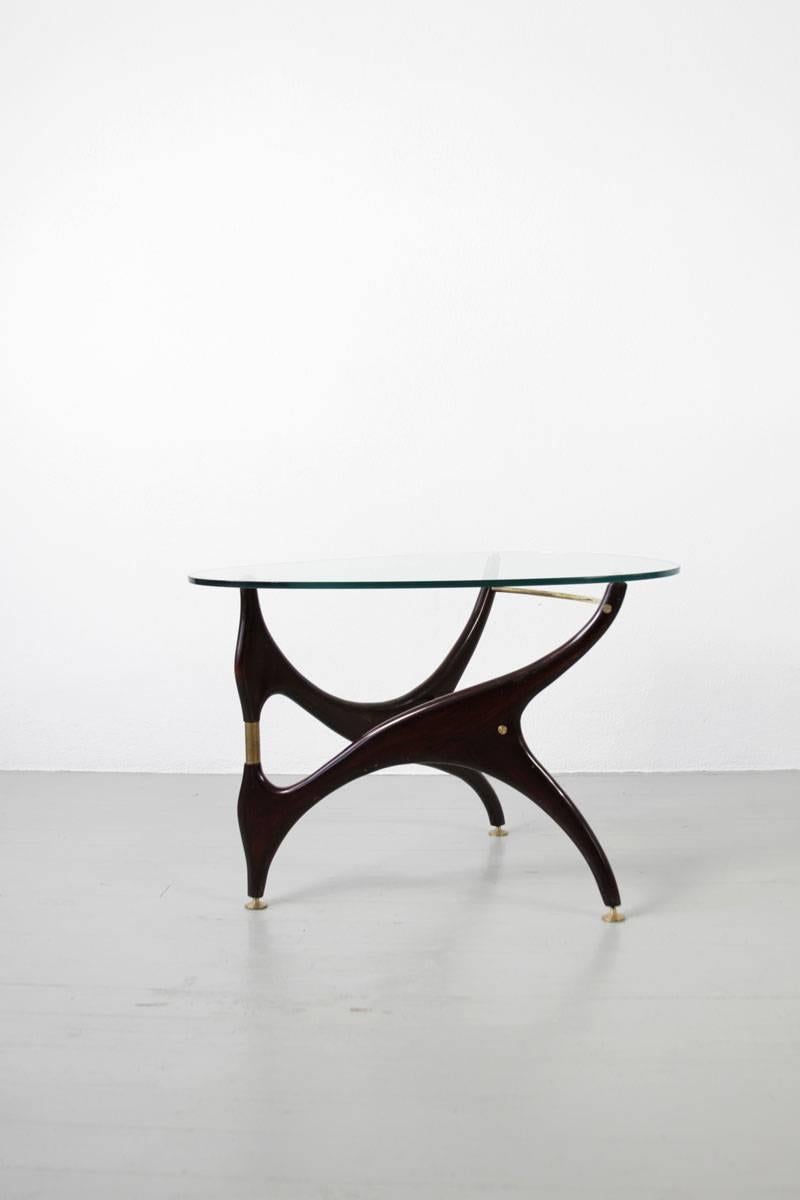 Stained Italian Coffee Table with Glasstop in the Style of Carlo Mollino, 1950s