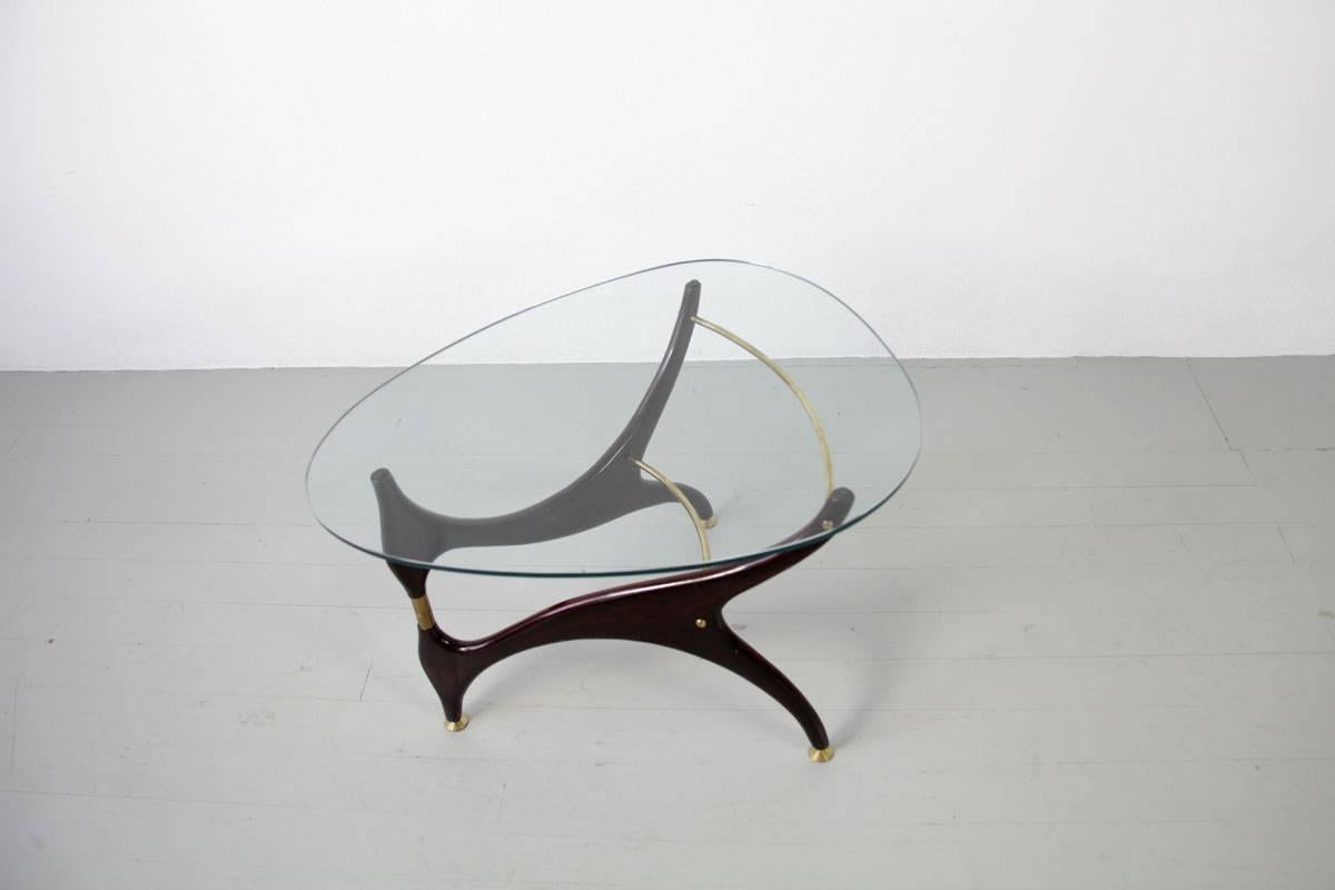 Mid-20th Century Italian Coffee Table with Glasstop in the Style of Carlo Mollino, 1950s