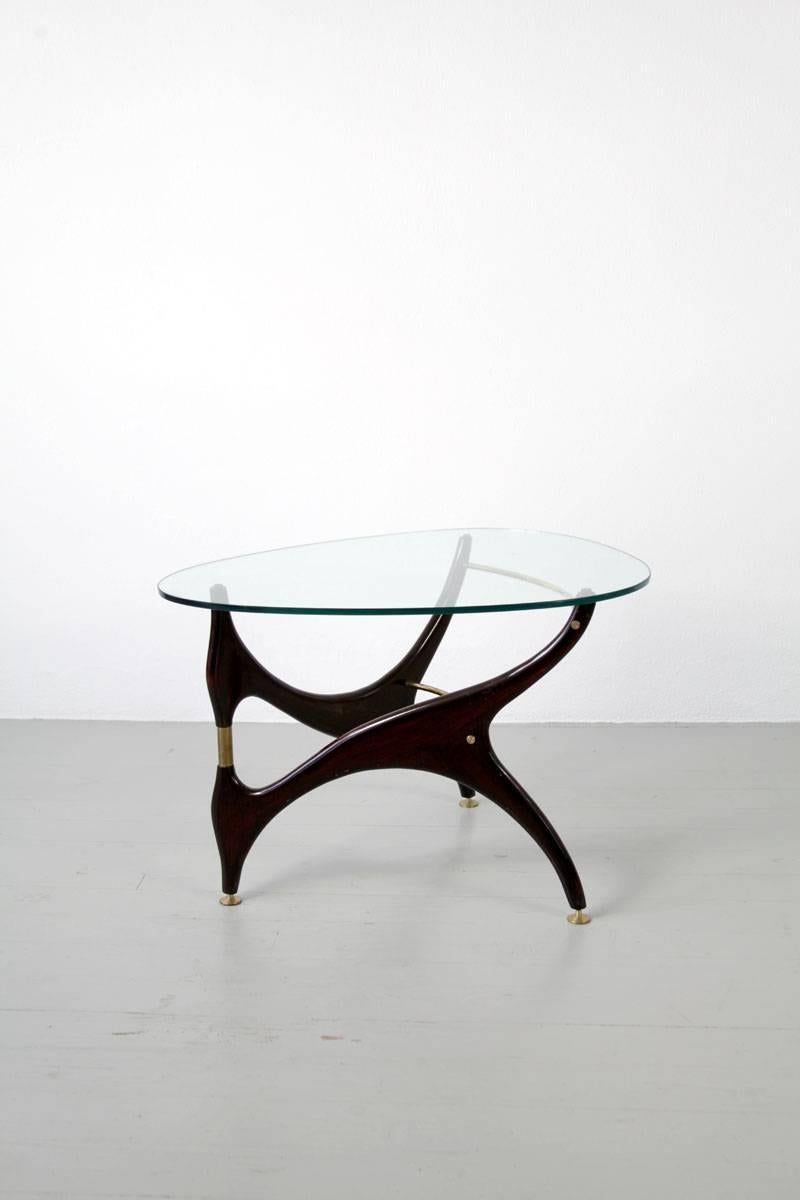 Italian Coffee Table with Glasstop in the Style of Carlo Mollino, 1950s (Gebeizt)