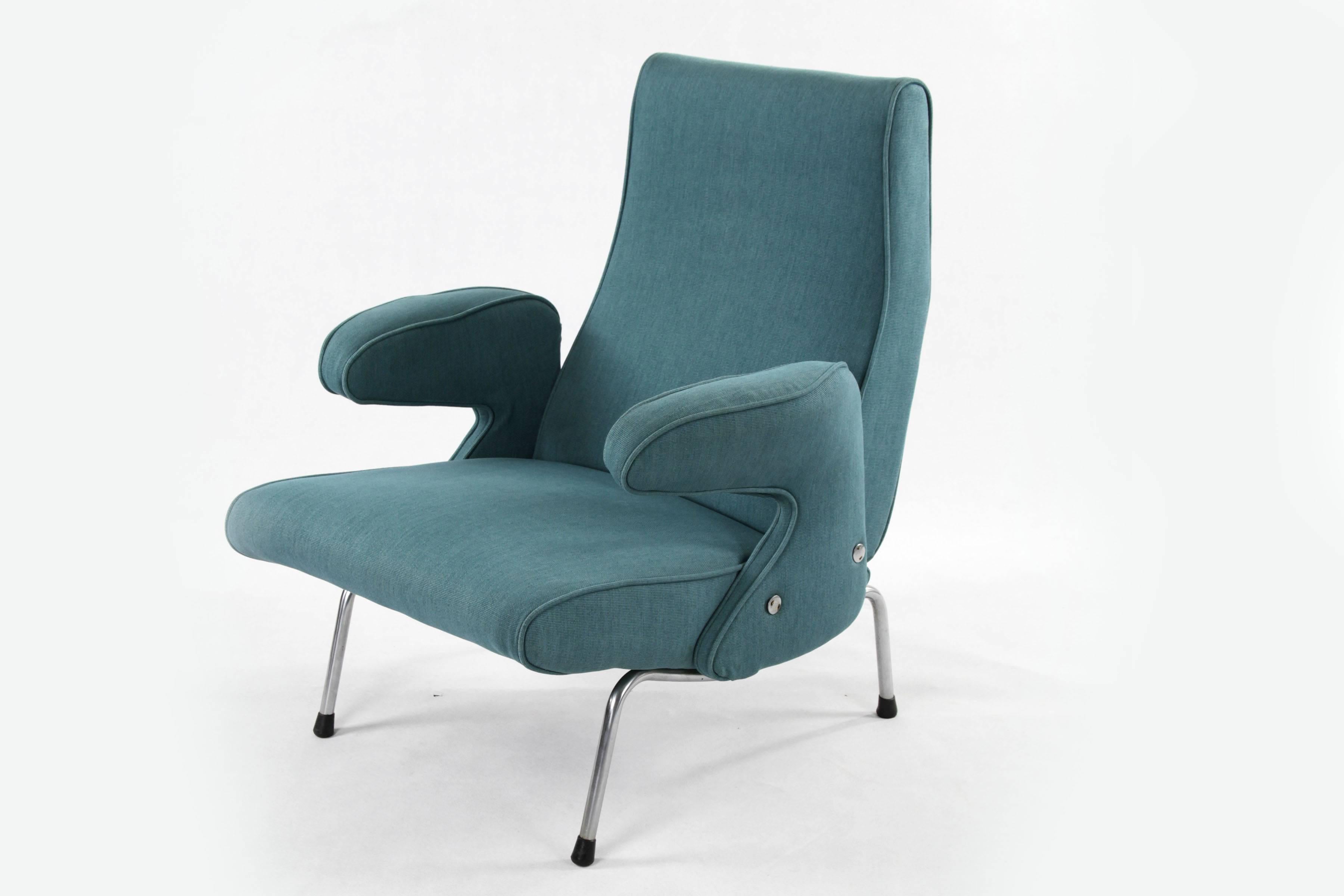 Mid-Century Modern Erberto Carboni for Arflex Light Blue Delfino Chair with Chrome Legs, 1955