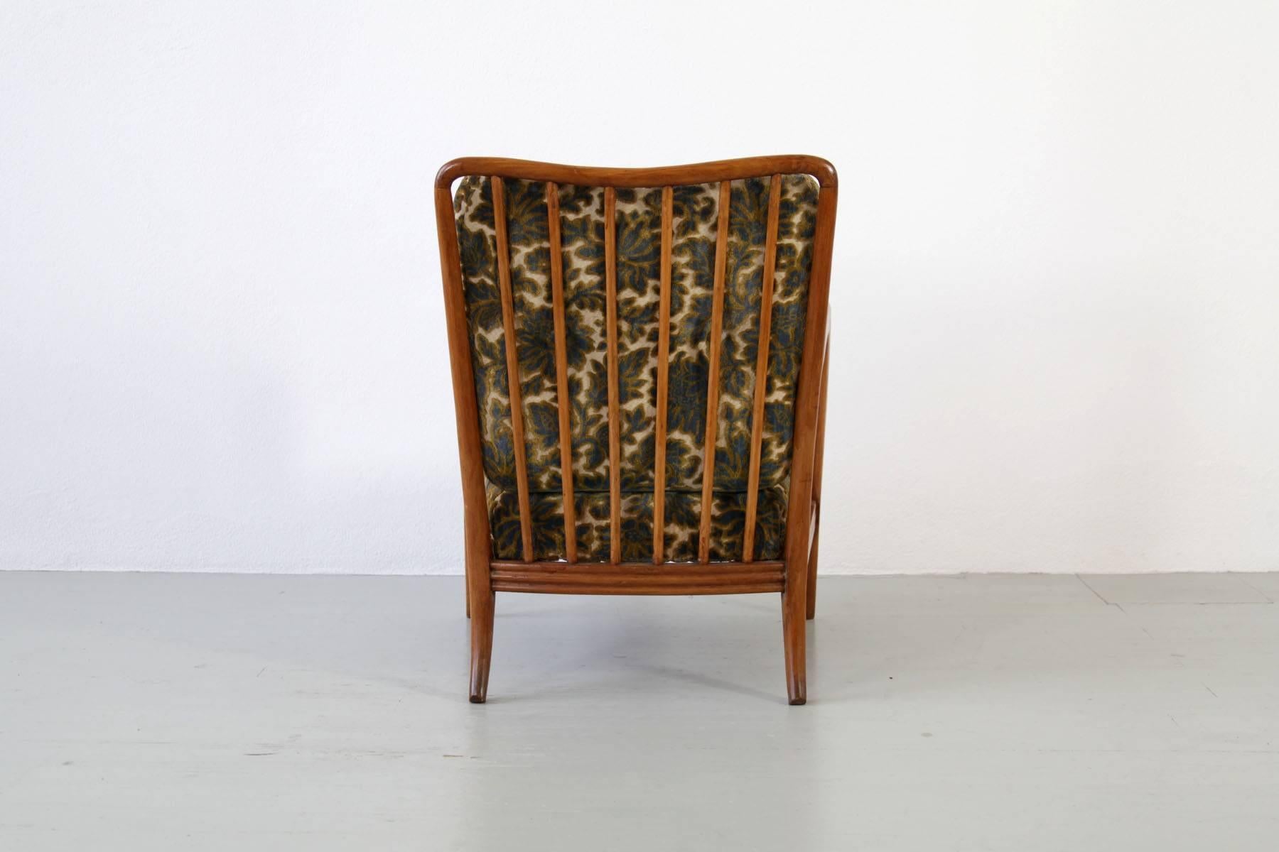 Paolo Buffa Italian Pair of Wooden Armchairs with floral patterned Fabric, 1940s 2