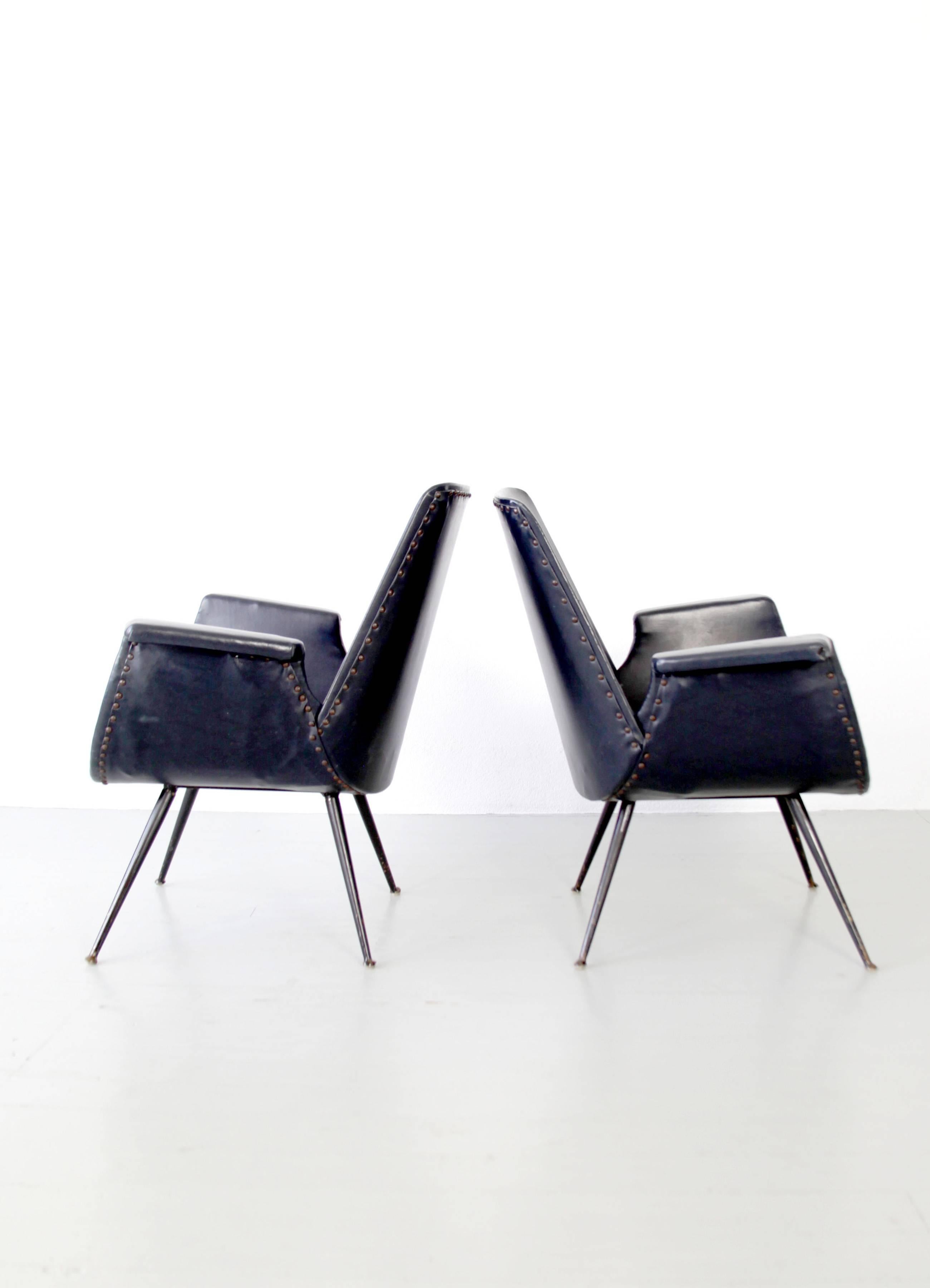 Paire de fauteuils noirs de Gastone Rinaldi pour RIMA, années 1950 en vente 2