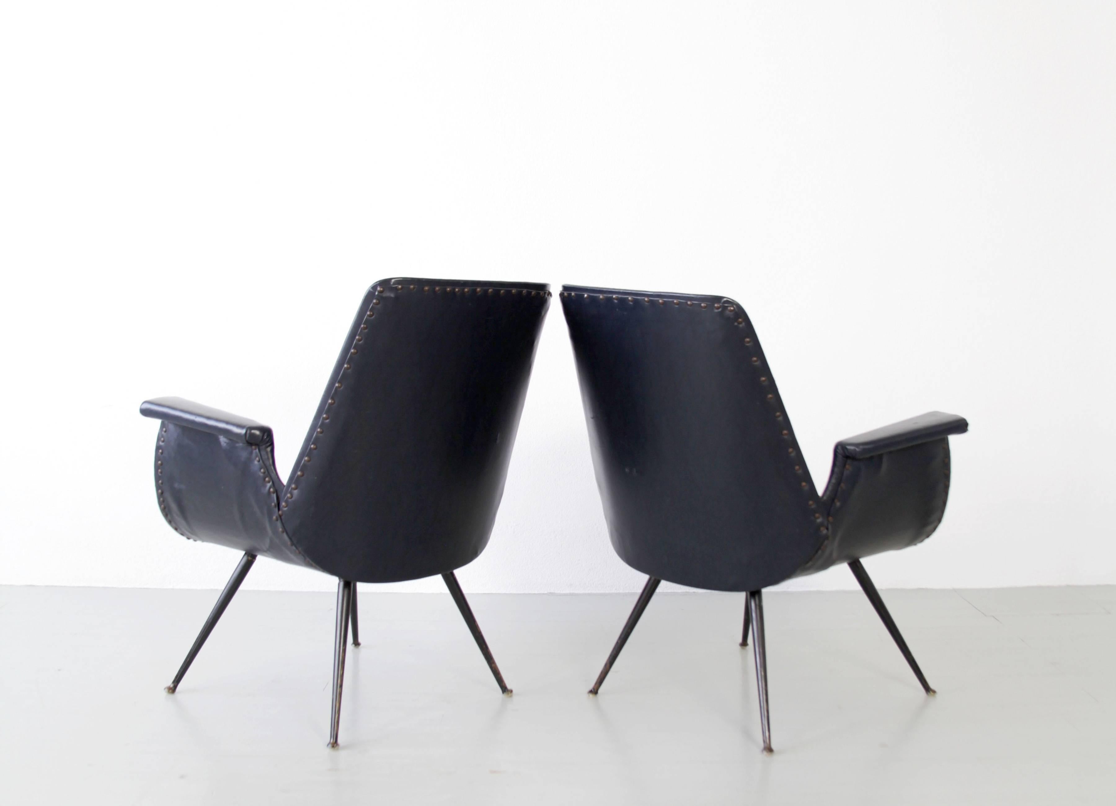 Laiton Paire de fauteuils noirs de Gastone Rinaldi pour RIMA, années 1950 en vente