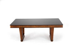 Italian Wooden Art Deco Dining Table with Black Glass Tabletop