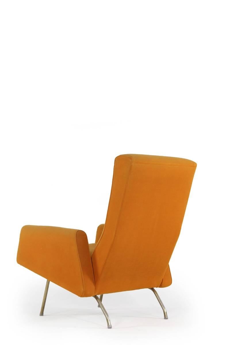 Mid-20th Century Louis Paolozzi Orange Wool Armchair on Tubular Base, Manufactured by Zol, 1950s For Sale