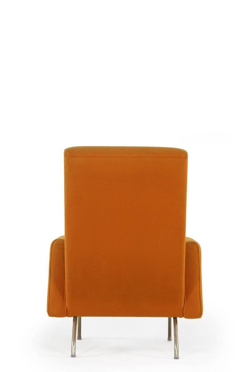 Louis Paolozzi Orange Wool Armchair on Tubular Base, Manufactured by Zol, 1950s In Good Condition For Sale In Wolfurt, AT