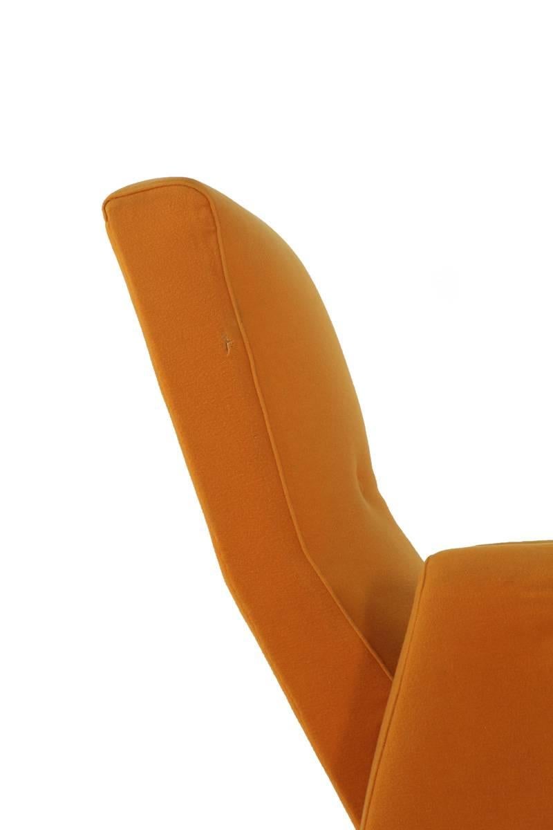 French Louis Paolozzi Orange Wool Armchair on Tubular Base, Manufactured by Zol, 1950s For Sale