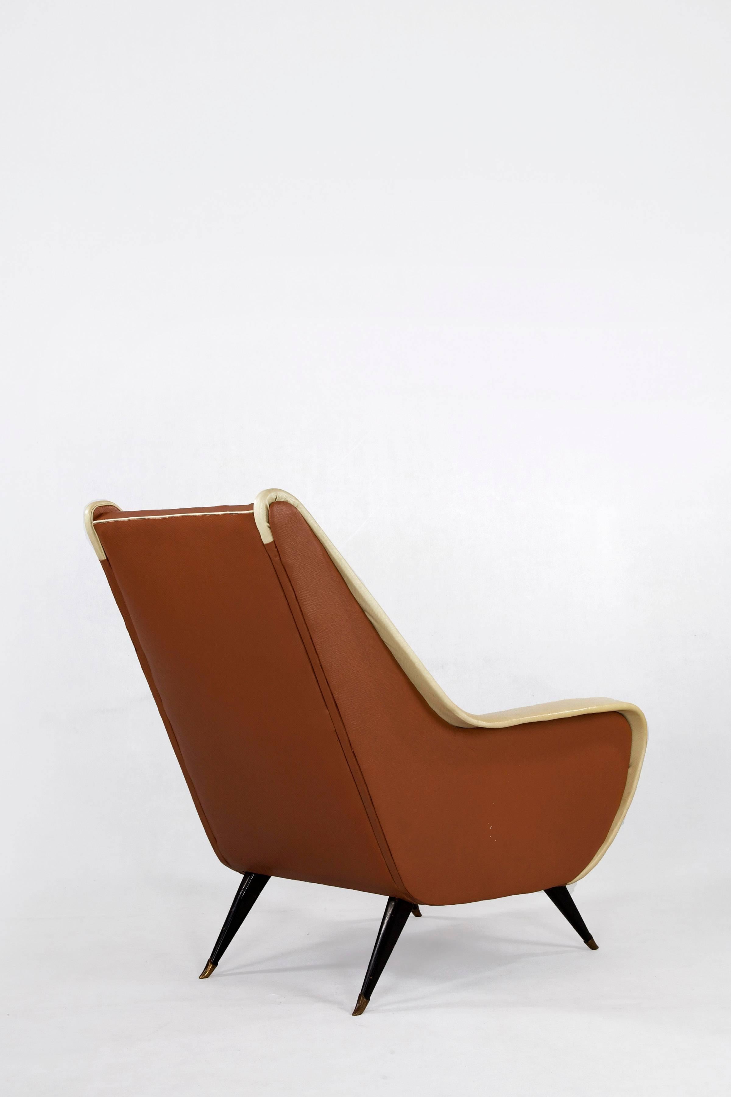 Mid-20th Century Italian Chair in Two-Tone Look of Brown and Beige Faux Leather, 1950