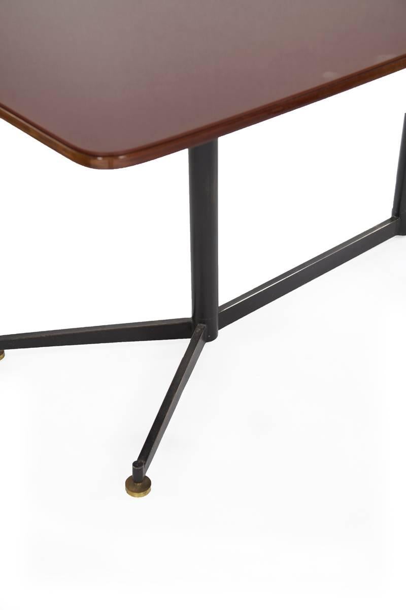 Italian Dining Rosewood Table with Black Steel Legs and Glass Top, 1950s 2