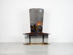 Mid-Century Modern Console Mirror, Wood & Brass, Italy, 1950s Design