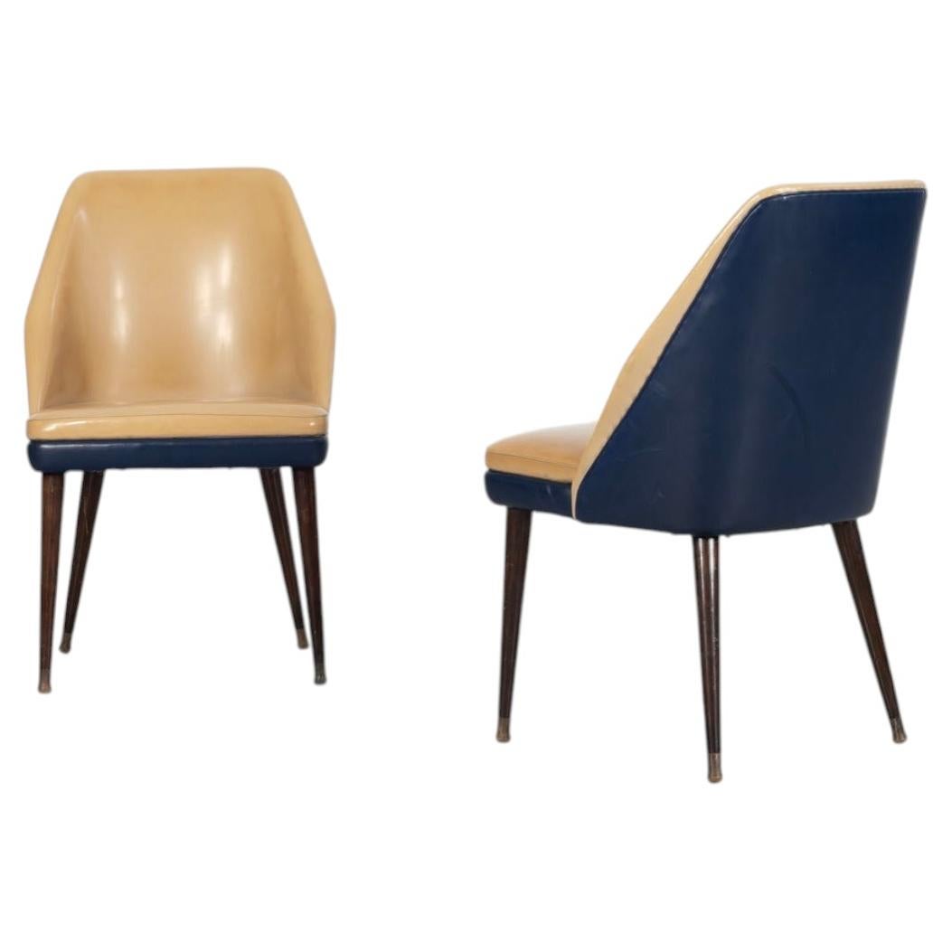 Set of 2 Italian Sidechairs in Two-Tone Original Vipla Covering, Cassina, 1950s For Sale