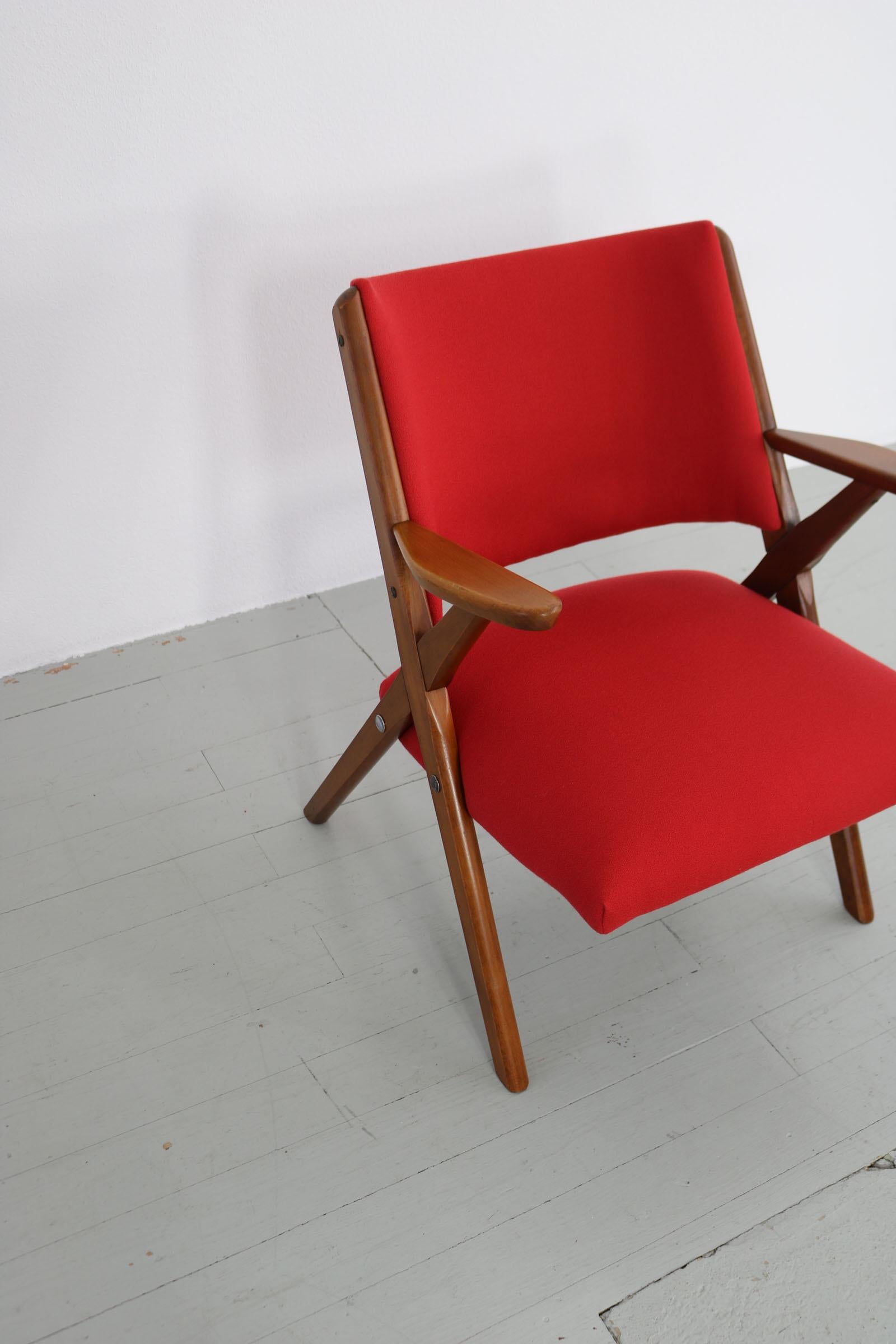 Set of 3 red Italian Vintage Dal Vera Chairs, Italy, 1960s 10