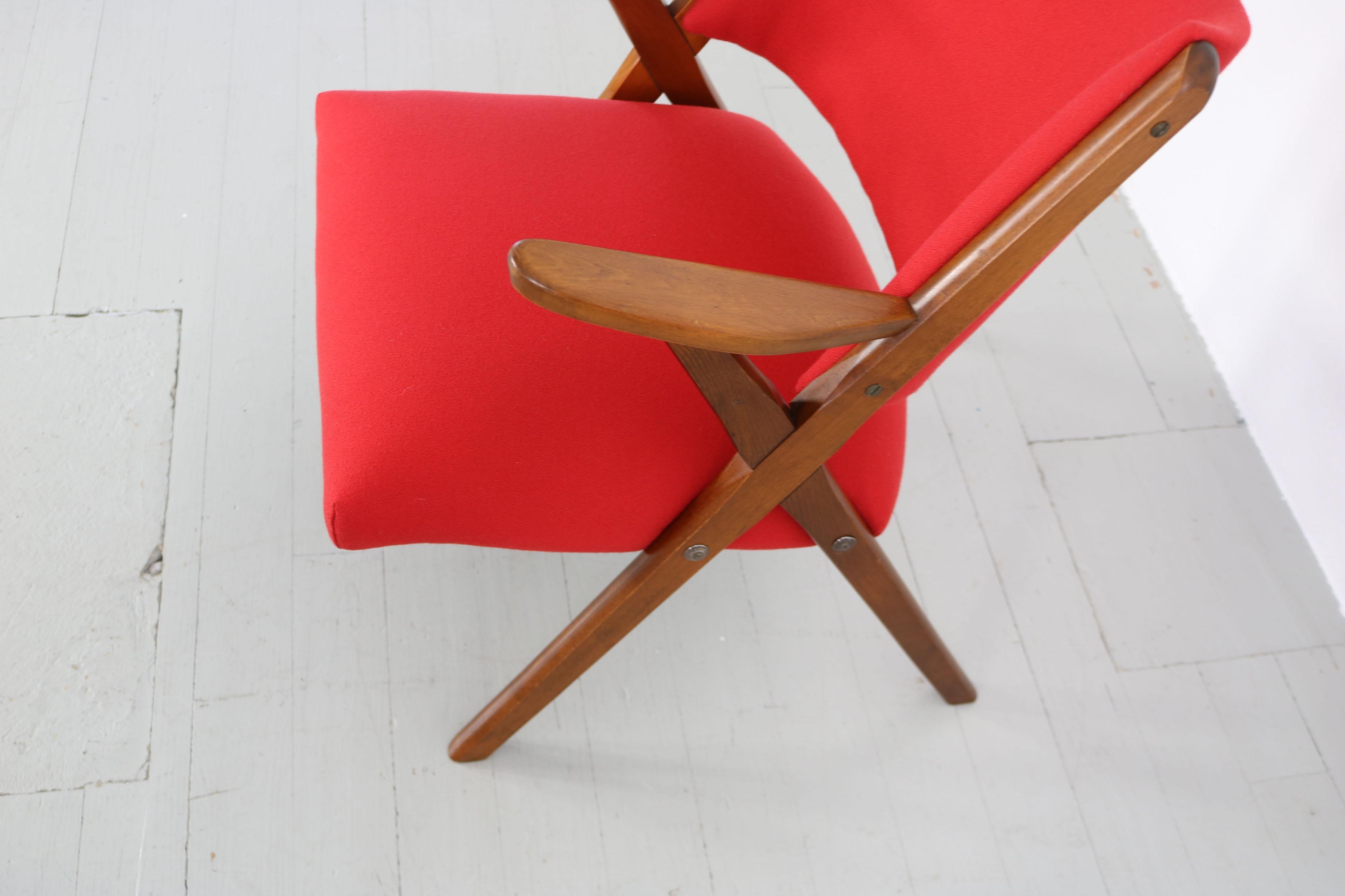 Set of 3 red Italian Vintage Dal Vera Chairs, Italy, 1960s 9