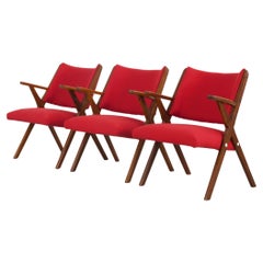 Set of 3 red Italian Vintage Dal Vera Chairs, Italy, 1960s