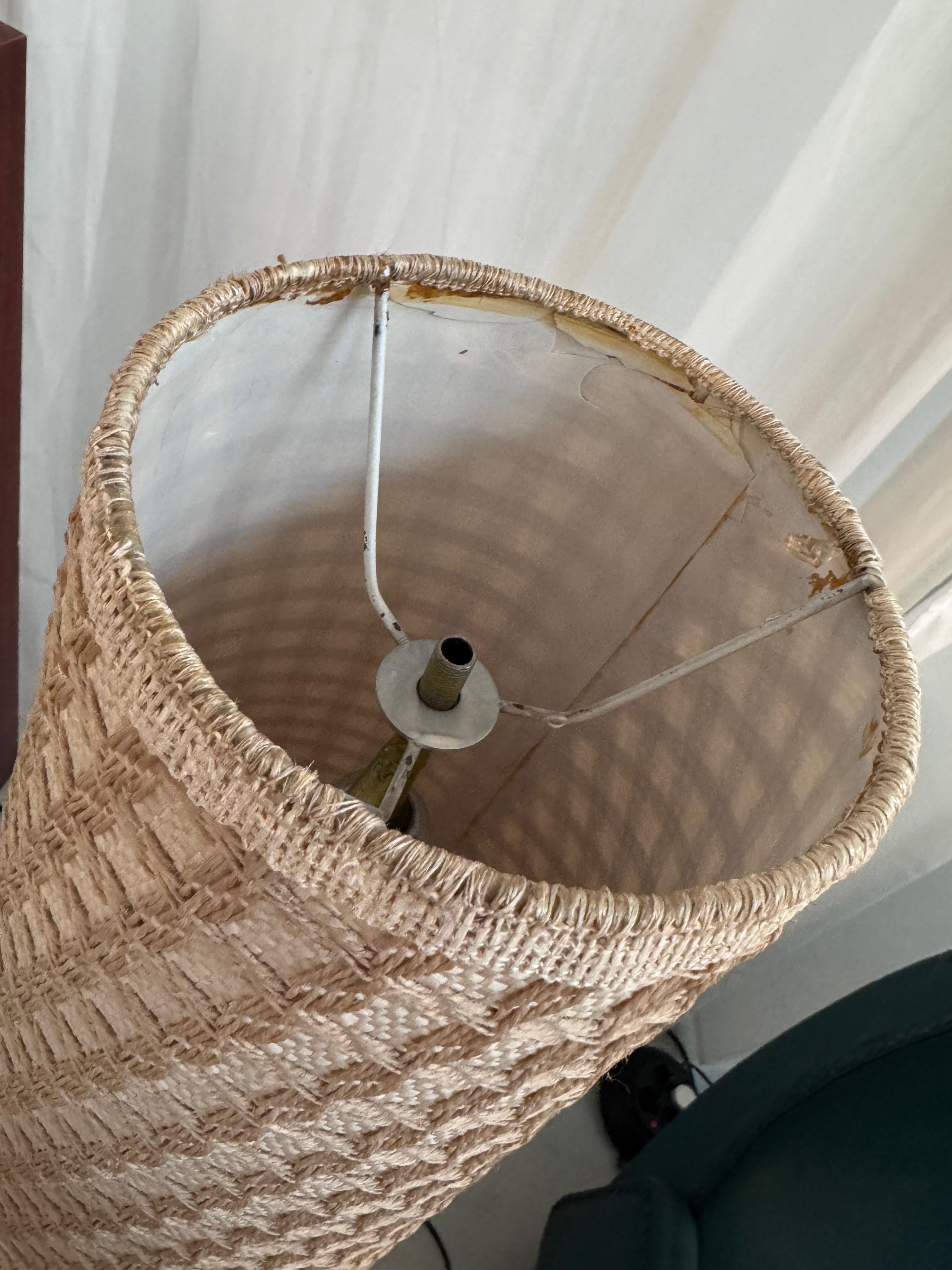 Mid-Century Modern Vintage teak floor lamp with wool shade from the 1960s. Design: PARKER KNOLL For Sale